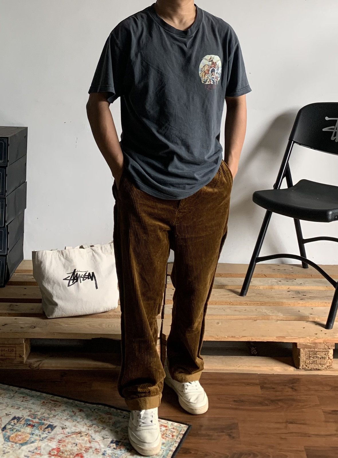 image of Gu X Undercover Brown Corduroy Relaxed Pants Jun Takahashi, Men's (Size 32)
