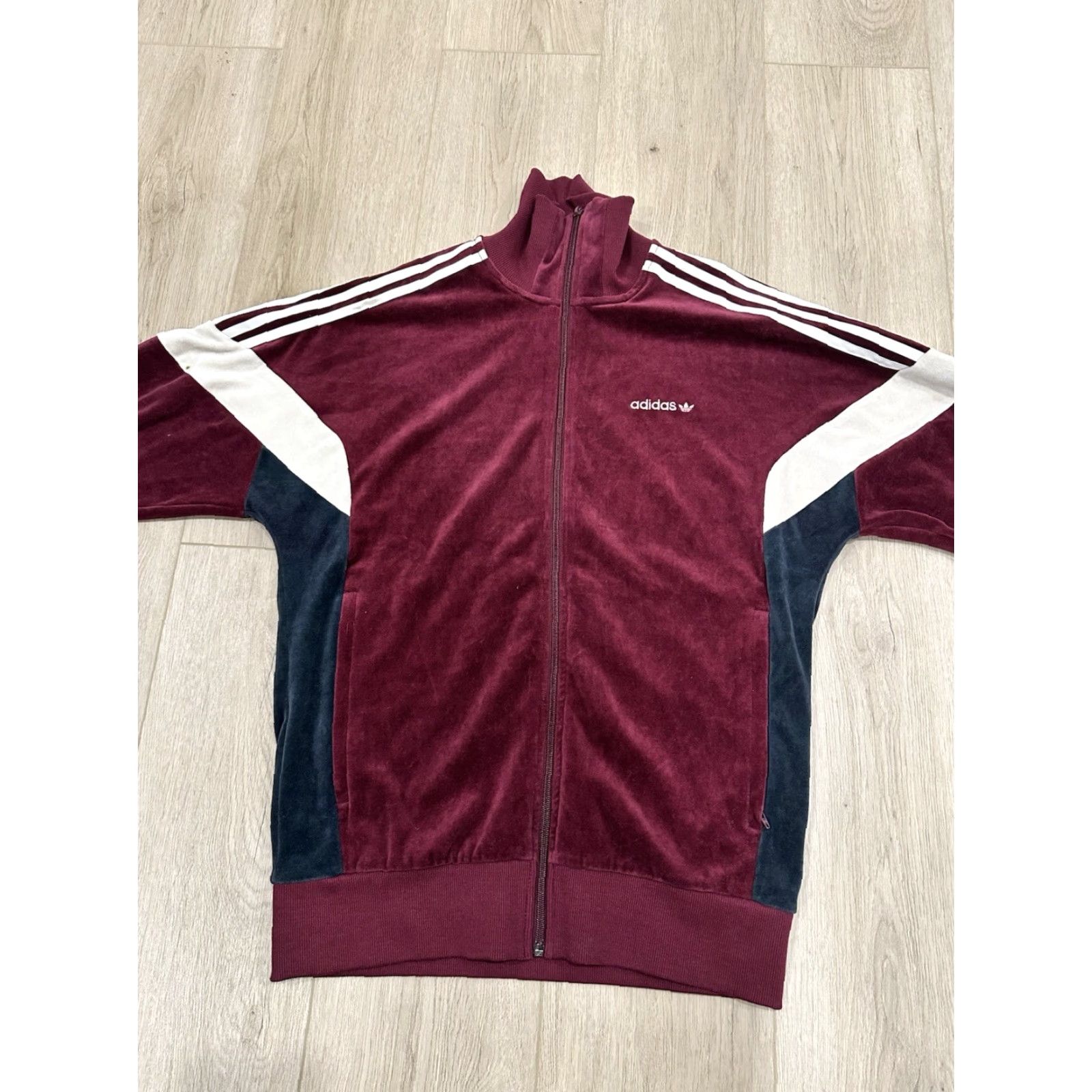 Adidas Retro Adidas Velour Tack Top Jacket Mens Medium Burgandy Size US M / EU 48-50 / 2 - 3 Thumbnail