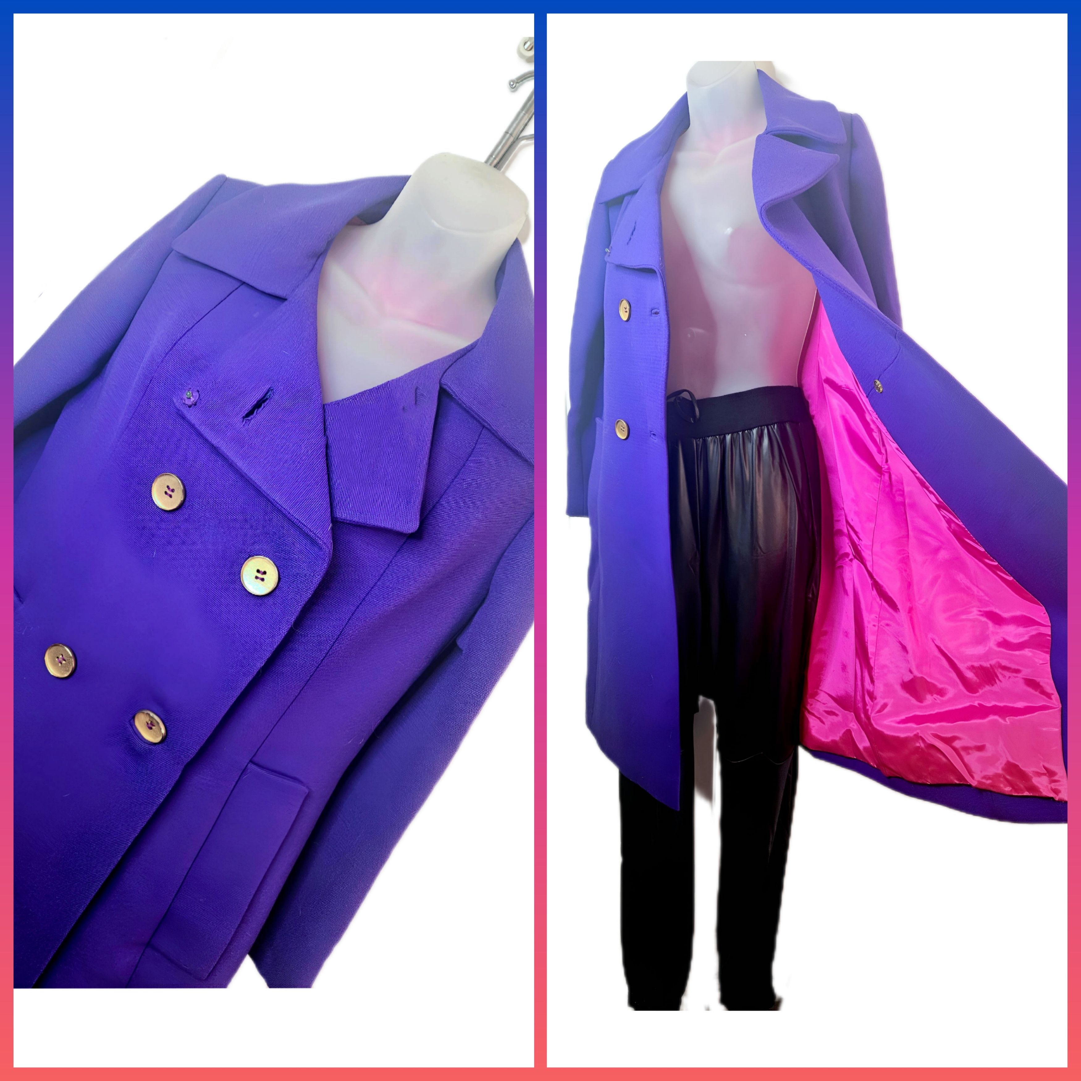 Other Vintage Mod Purple 1960s Wool Coat Hot Pink Lining Women’s Size M / US 6-8 / IT 42-44 - 1 Thumbnail
