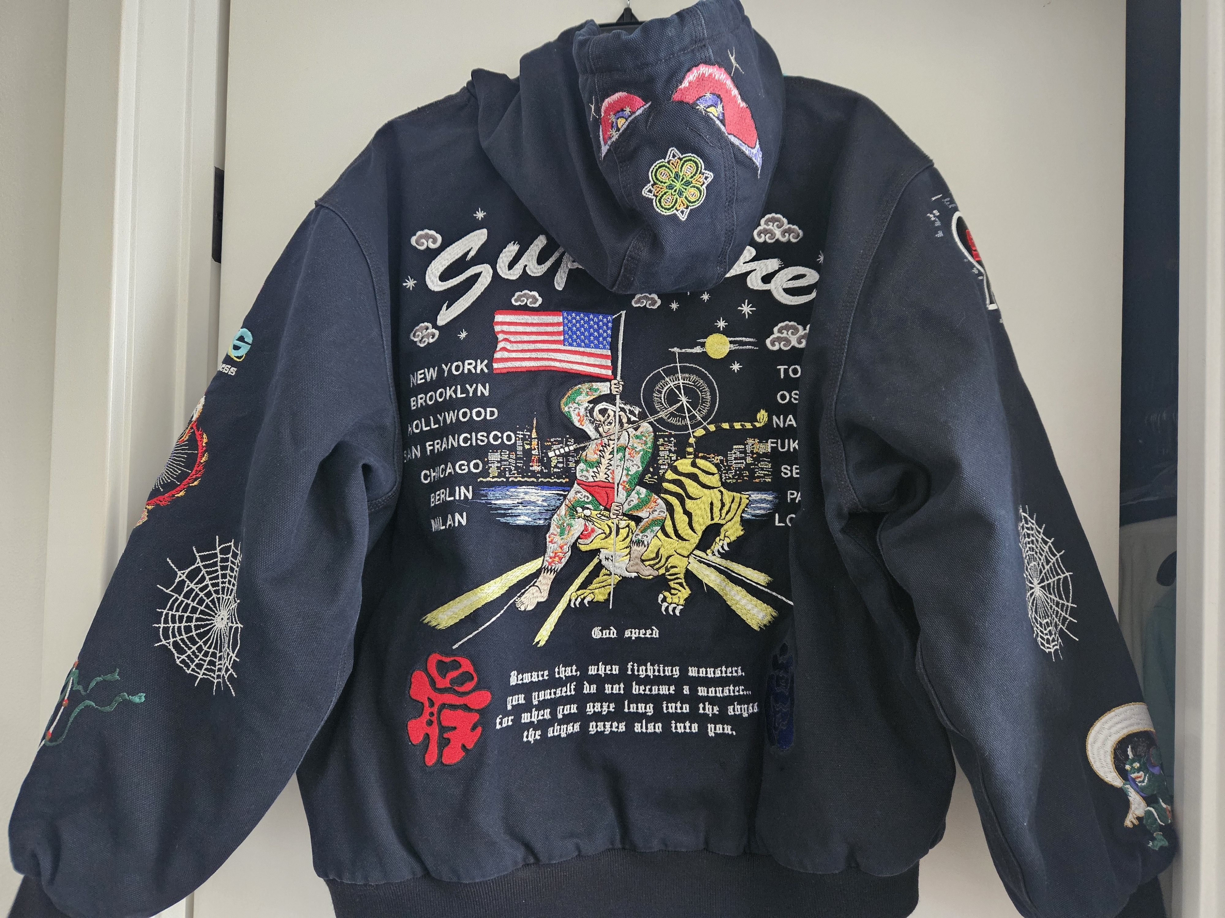Supreme SUPREME PEACE EMBROIDERED WORK JACKET BLACK L | Grailed