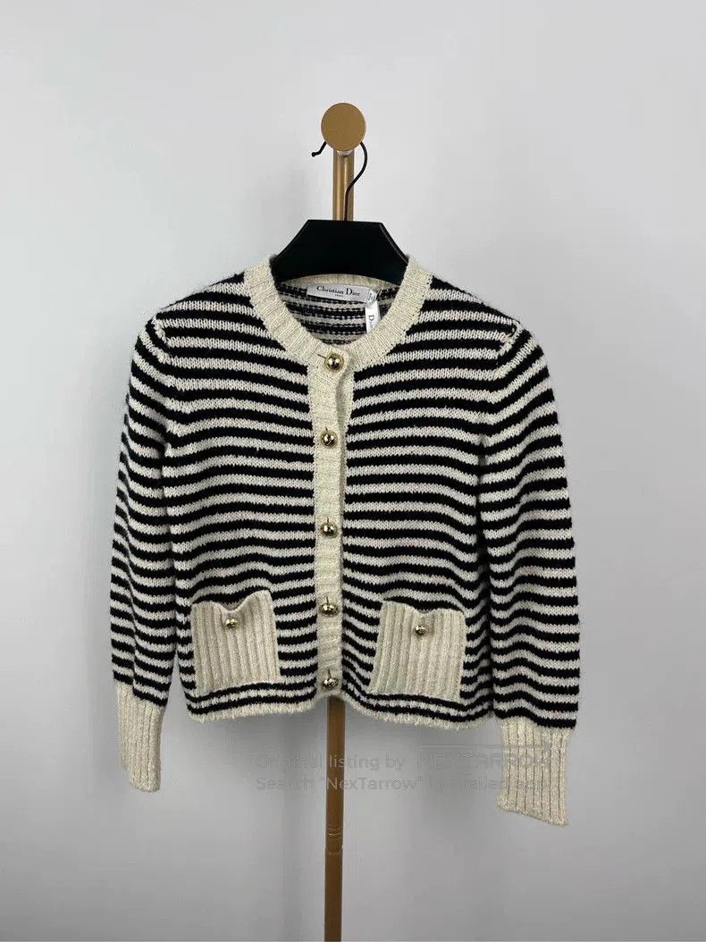 Dior Dior White Stripe Knit Cardigan. Size US S / EU 44-46 / 1 - 1 Thumbnail