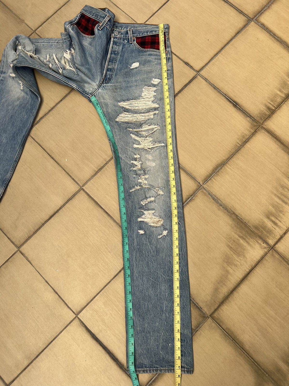 Levi's Vintage Levi's 501 Jeans Ripped Distressed Patchwork Denim Size US 33 - 5 Thumbnail