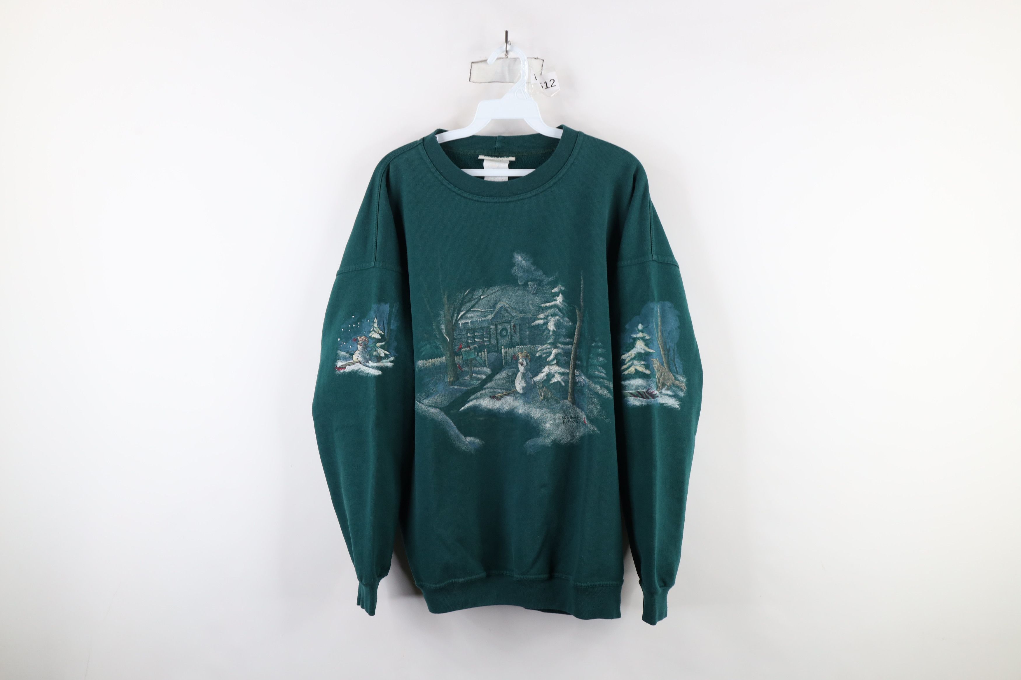 Vintage Vintage 90s Christmas Snowman Farmhouse Cat Sweatshirt Green Size XL / US 12-14 / IT 48-50 - 1 Thumbnail