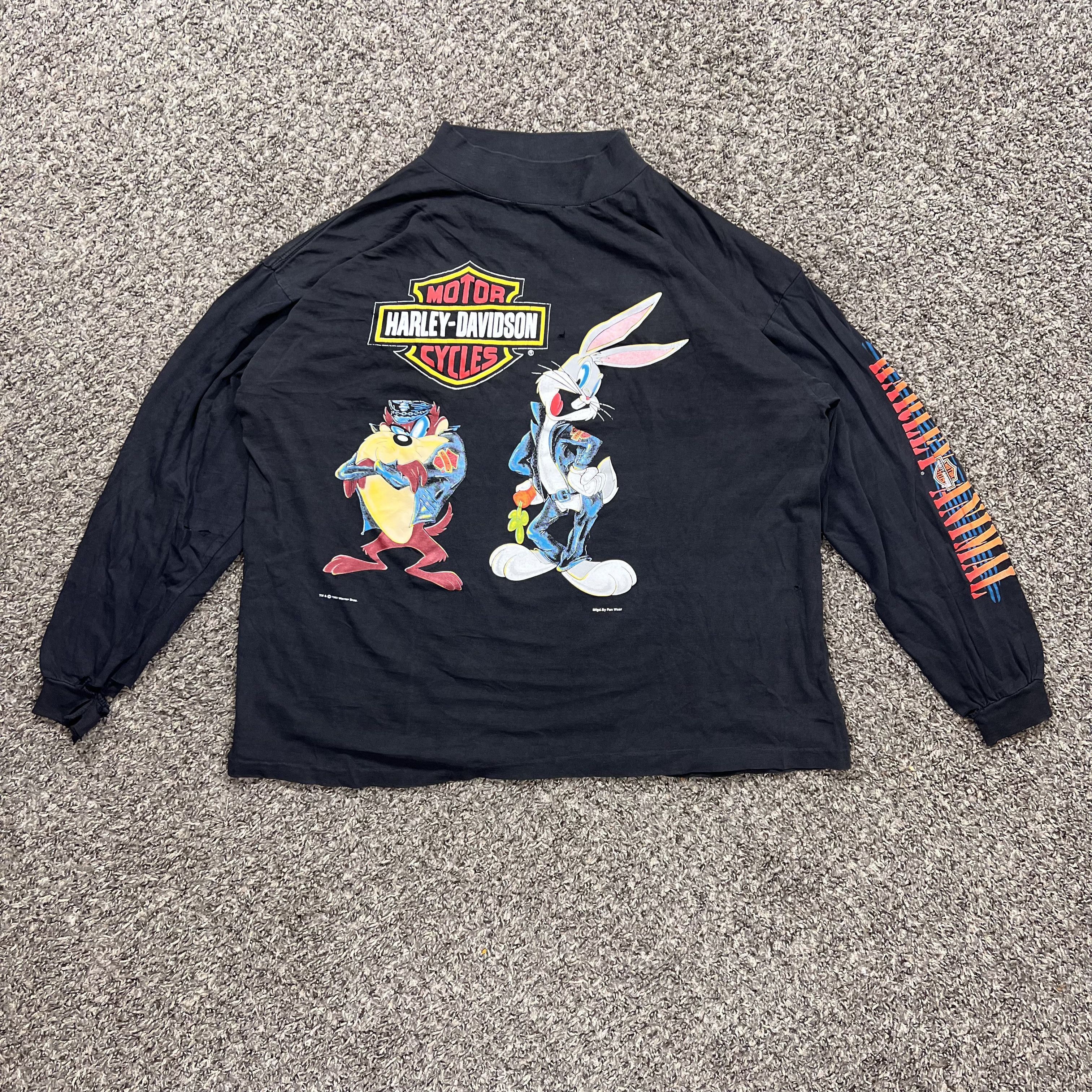 Vintage 1993 popular Harley Davidson Looney Tunes Taz and Bugs bunny T-shirt Size XXL