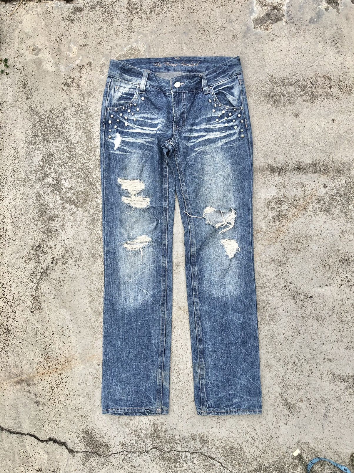 Japanese Brand × Seditionaries STUDDED DISTRESSED DENIM BY VINTAGE STANDARD JEANS Size 31" - 1 Thumbnail