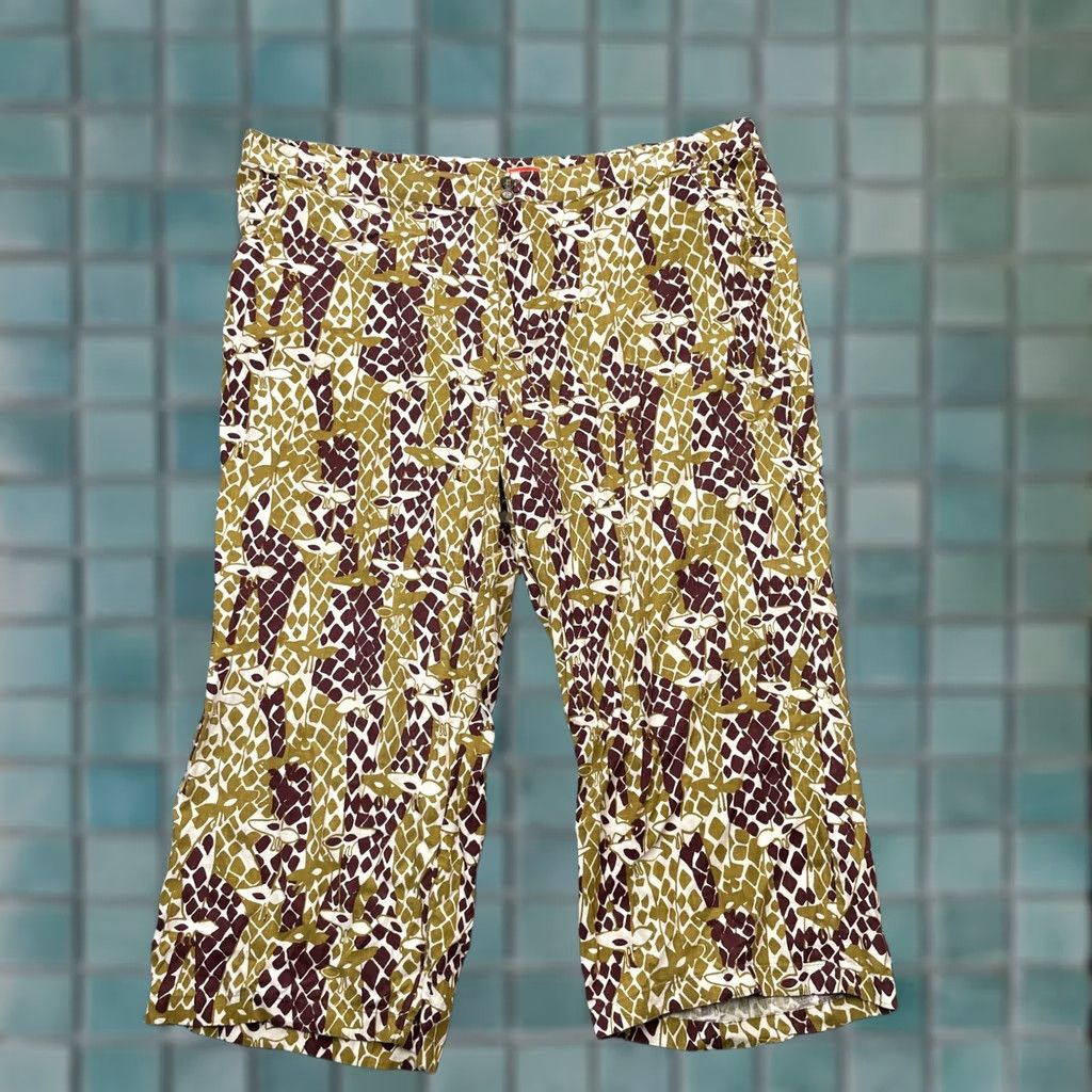 Vintage Modcloth Pants Womens XXXXL Plus Green Capri Giraffe Print Cotton Linen Wide Leg Size 34" / US 12 / IT 48 - 1 Thumbnail