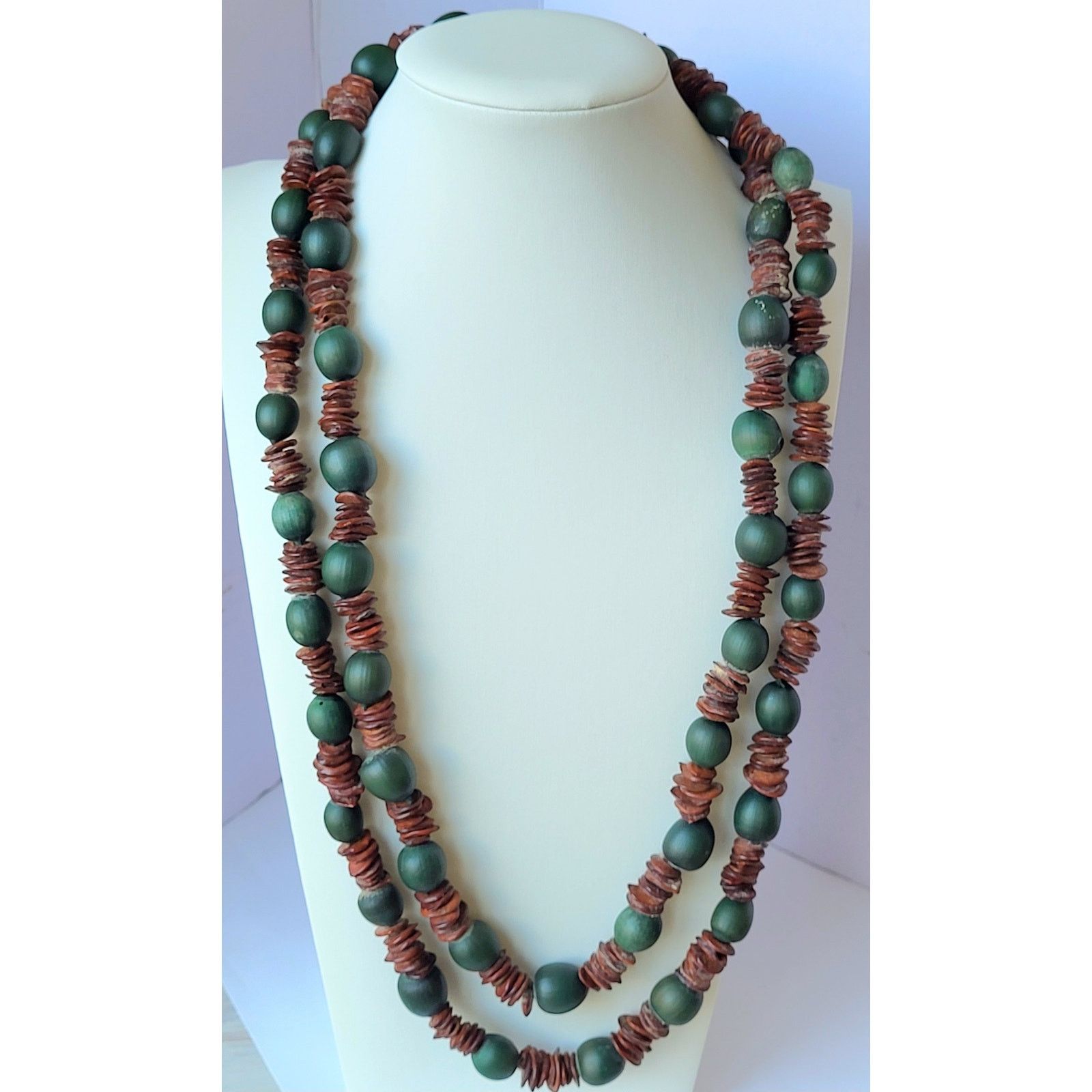 & Other Stories Boho Green Seed & Coconut Shell Long Strand Necklace - 48" Size ONE SIZE - 1 Thumbnail