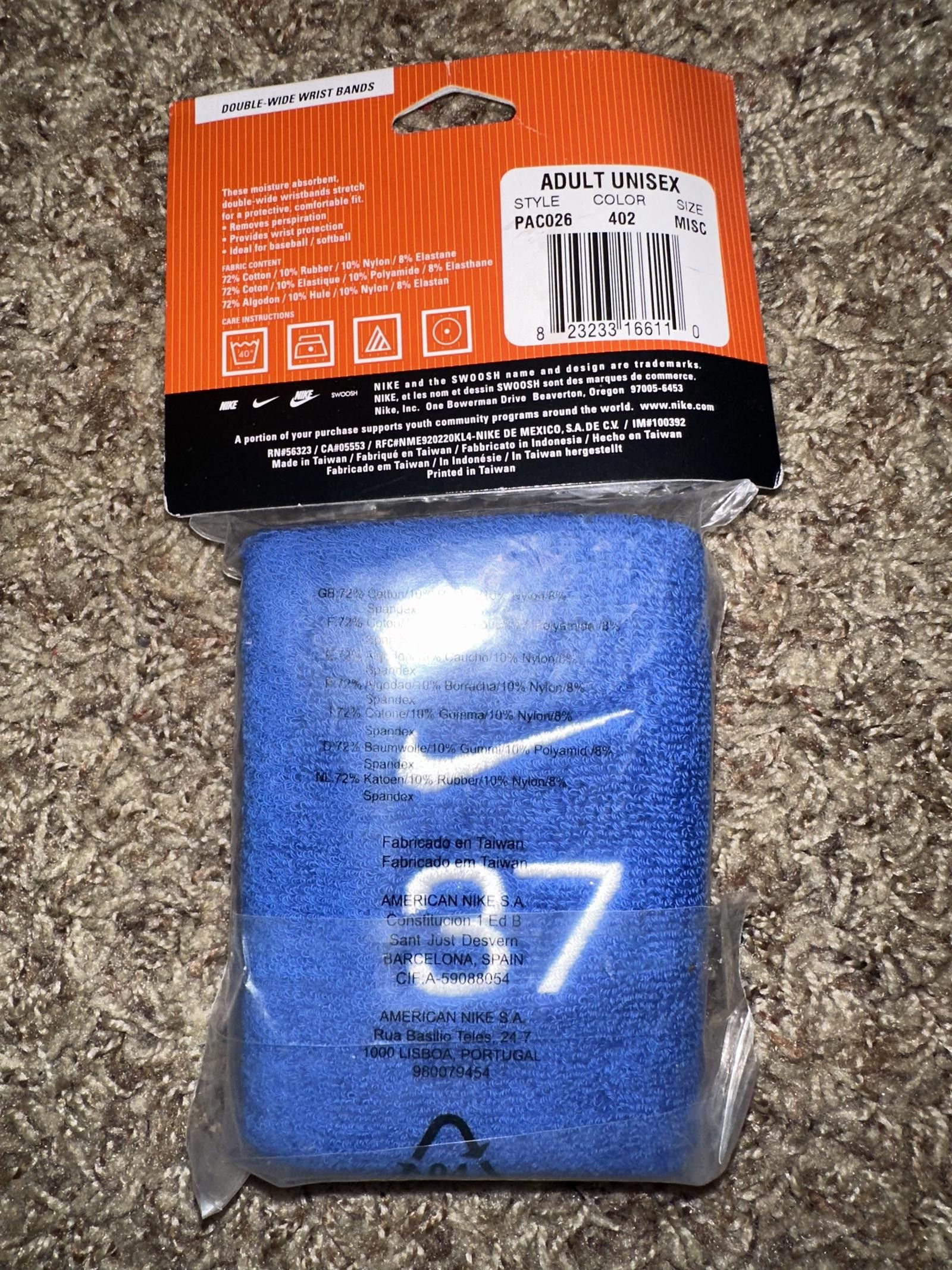 Nike Nike Baseball/Softball 2 #37 Blue Double Wide Wrist Bands Size ONE SIZE - 4 Thumbnail