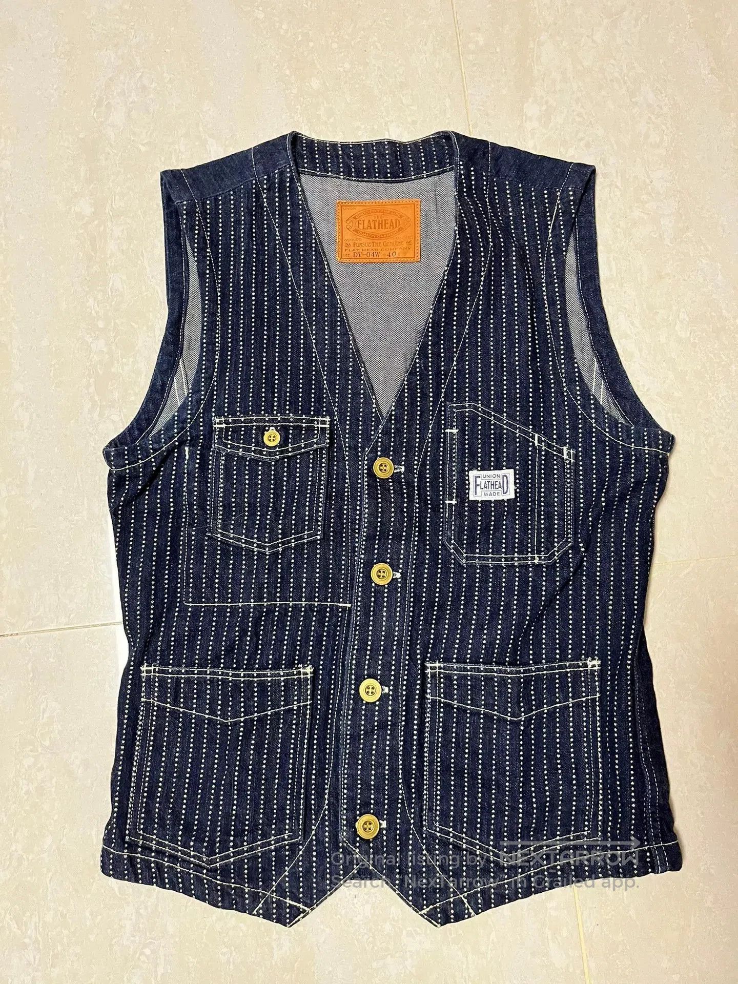 The Flat Head Classic Flat Head Denim Vest in Dark Blue. Size US XXS / EU 40 - 1 Thumbnail