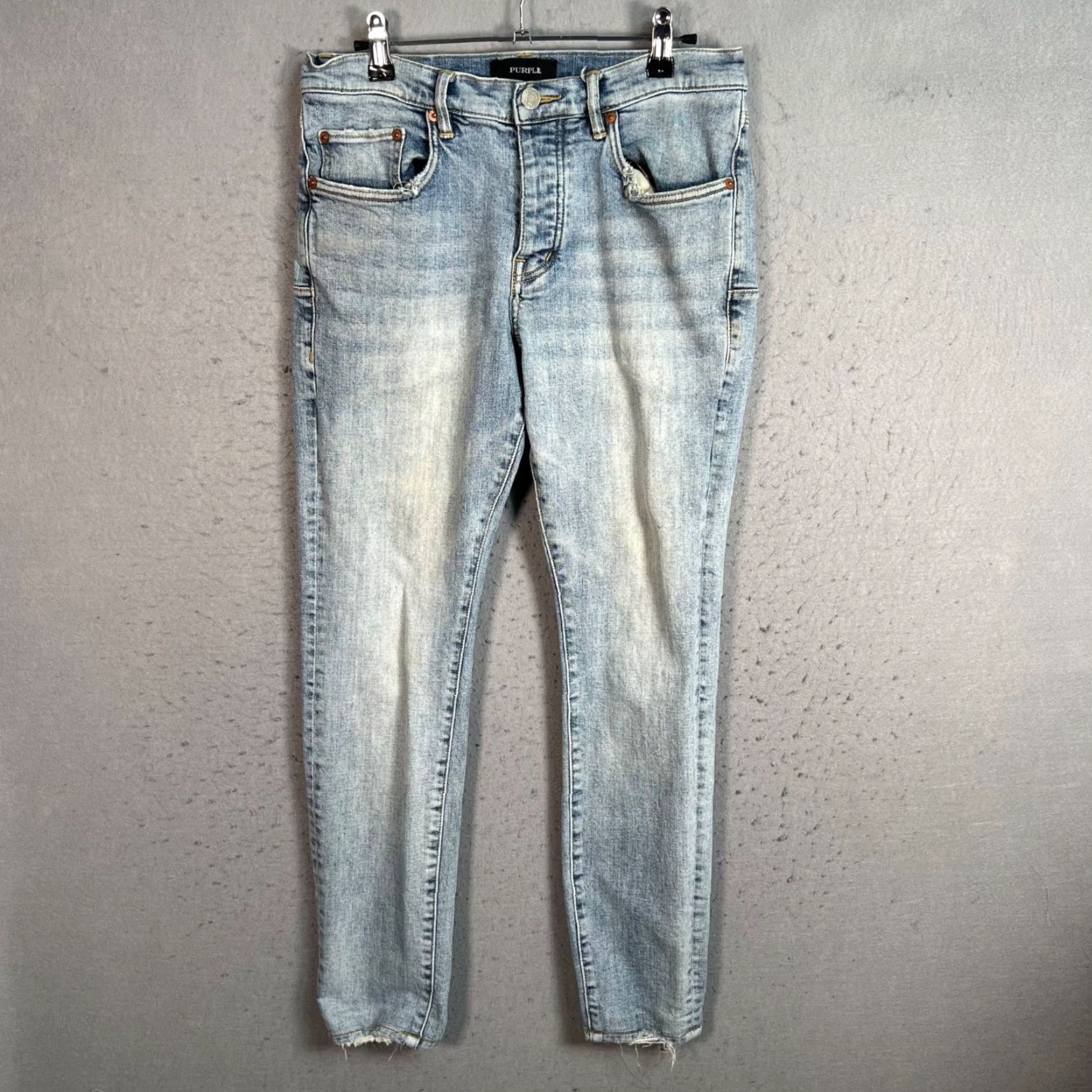 Denime Purple Style Jeans Mens 31 Blue Distressed Light Wash Denim Skinny Pullover? Size US 31 - 2 Thumbnail