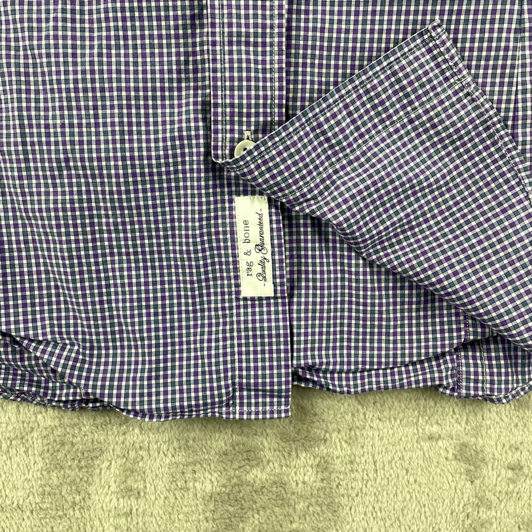 Rag & Bone rag & bone Dress Shirt Men 15 Purple Gingham Check Luxury Designer Long Sleeve Shirt Mens Size 40R - 4 Thumbnail