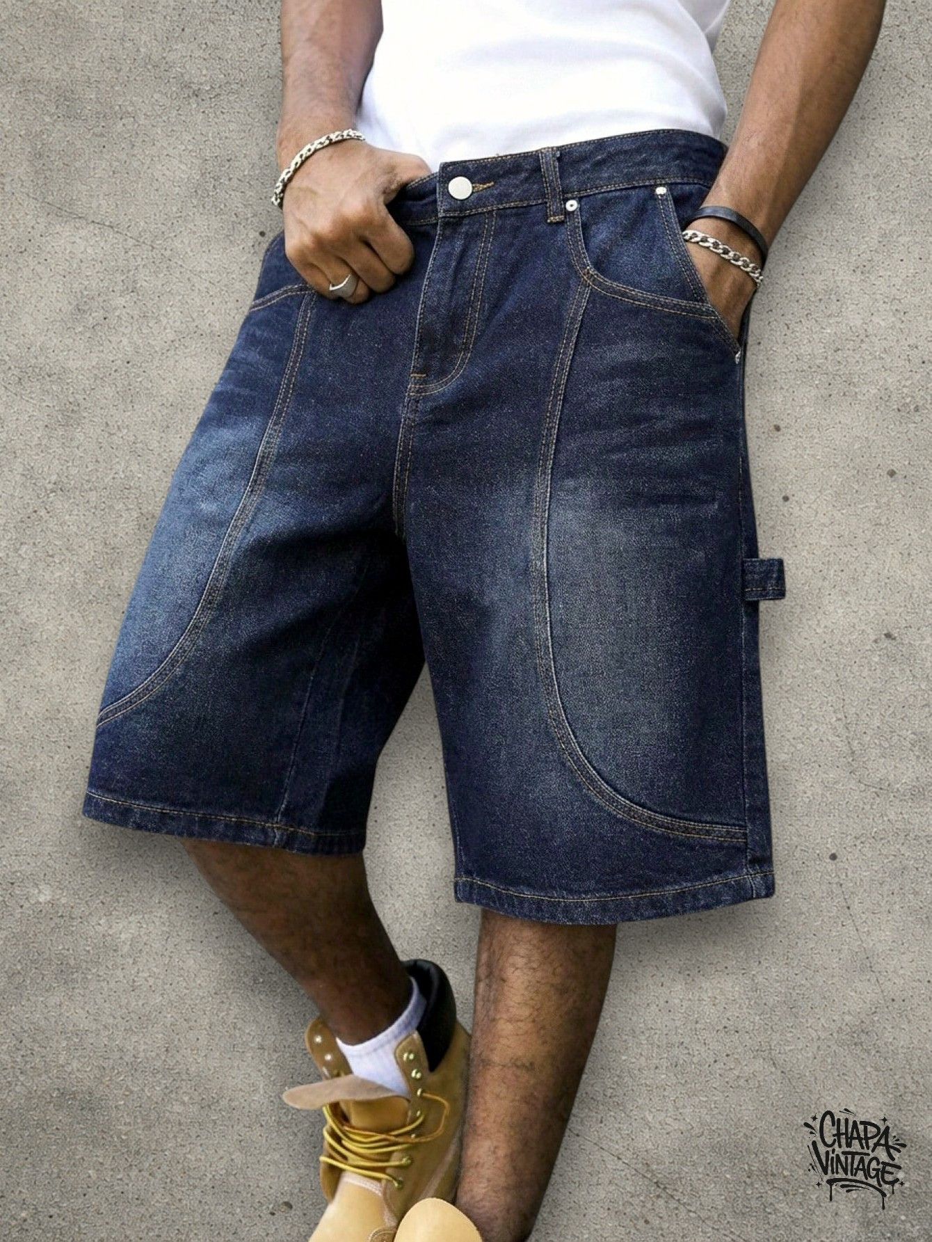 Vintage Washed dark blue shorts Size US 32 / EU 48 - 1 Thumbnail