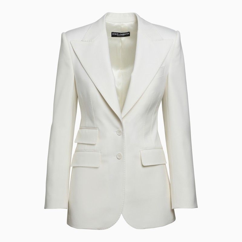 image of Dolce Gabbana Dolce&gabbana White Single-Breasted Jacket In Wool, Women's (Size Medium)
