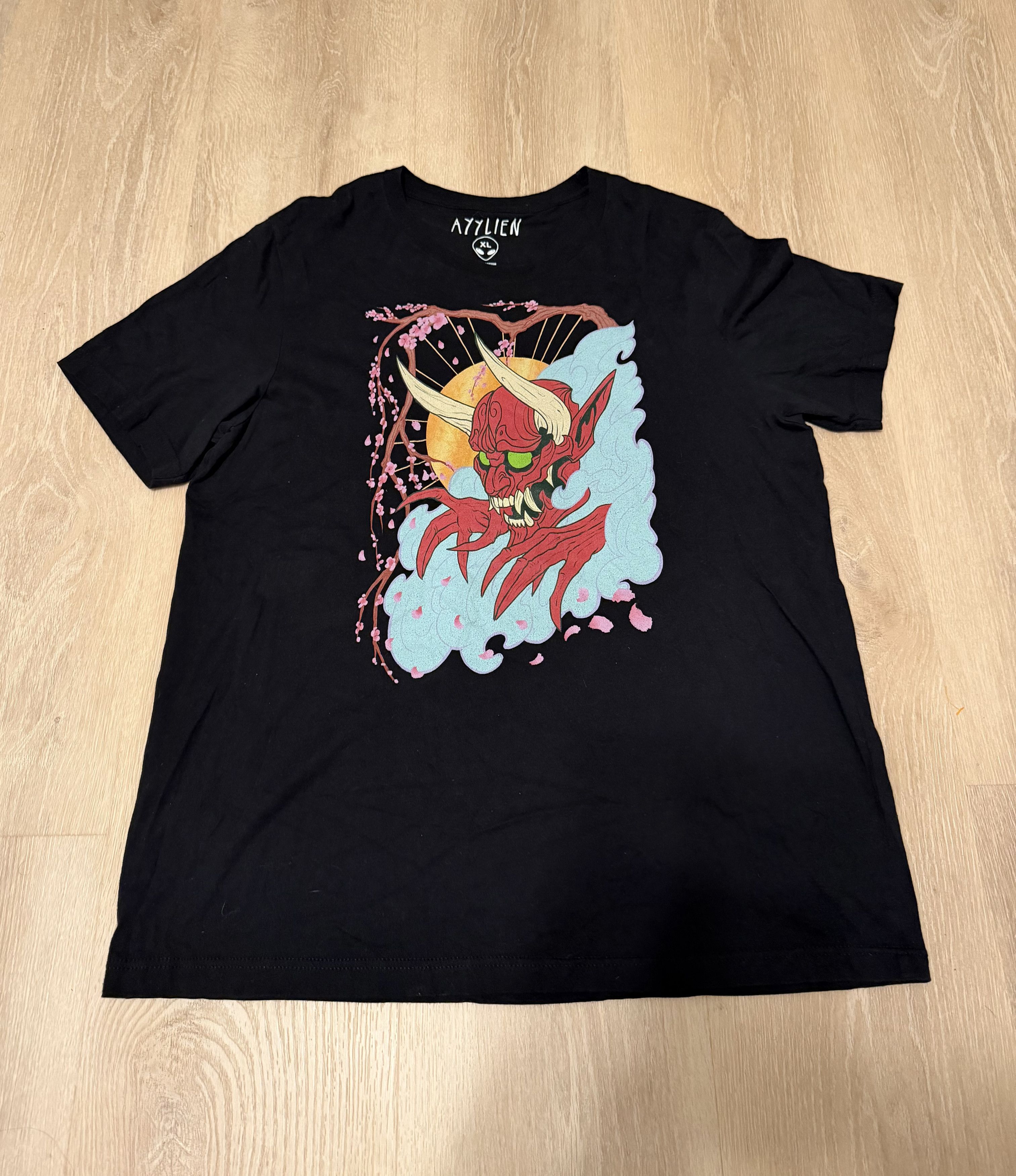 Other AYYLIEN Graphic Tee Retro Demon Skull with Cherry Blossom Size US XL / EU 56 / 4 - 5 Thumbnail