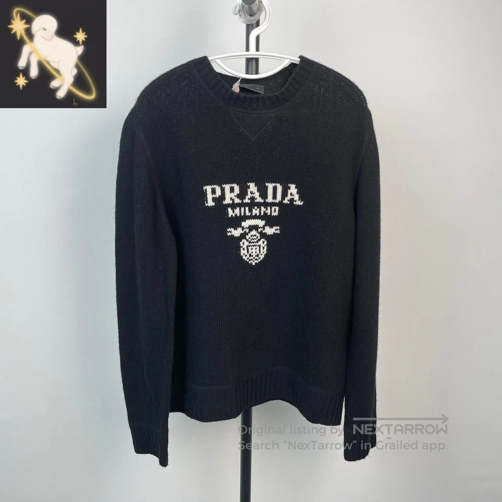 Prada Prada Black Letter Logo Knit Round Neck Sweater Top| Size US M / EU 48-50 / 2 - 1 Thumbnail
