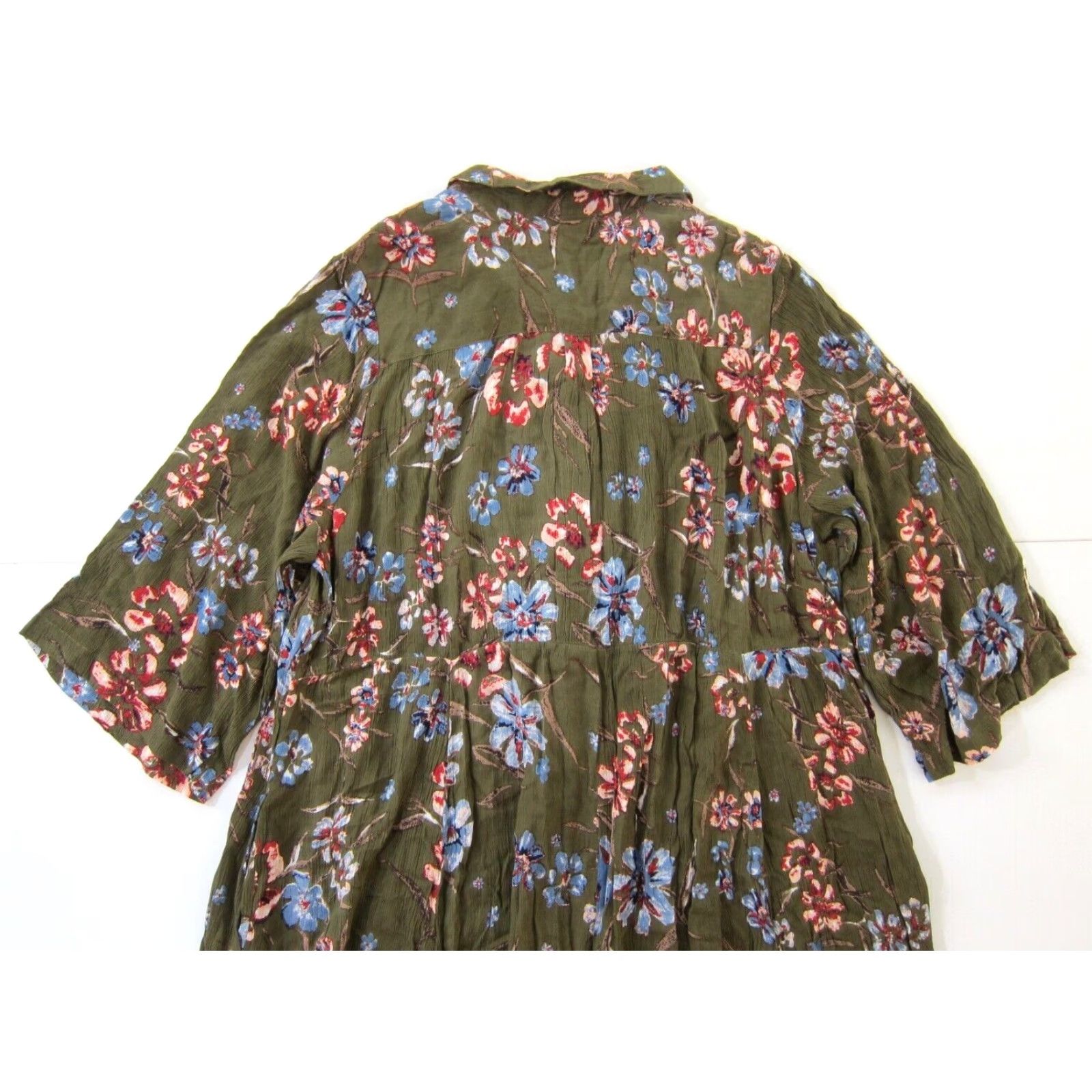 Vintage Woman Within Dress Maxi Floral Button Down 26W Green Pink Blue Pockets Short Sleeve Rayon Long 72" Hip 54.5" Shoulder to Hem Womens Size 4XL / US 24-26 - 6 Thumbnail