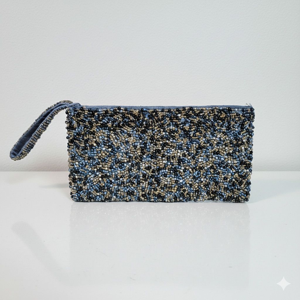 Other Wristlet 8.5x4.5" Clutch Handmade Beaded Black Silver Gold Size ONE SIZE - 2 Thumbnail