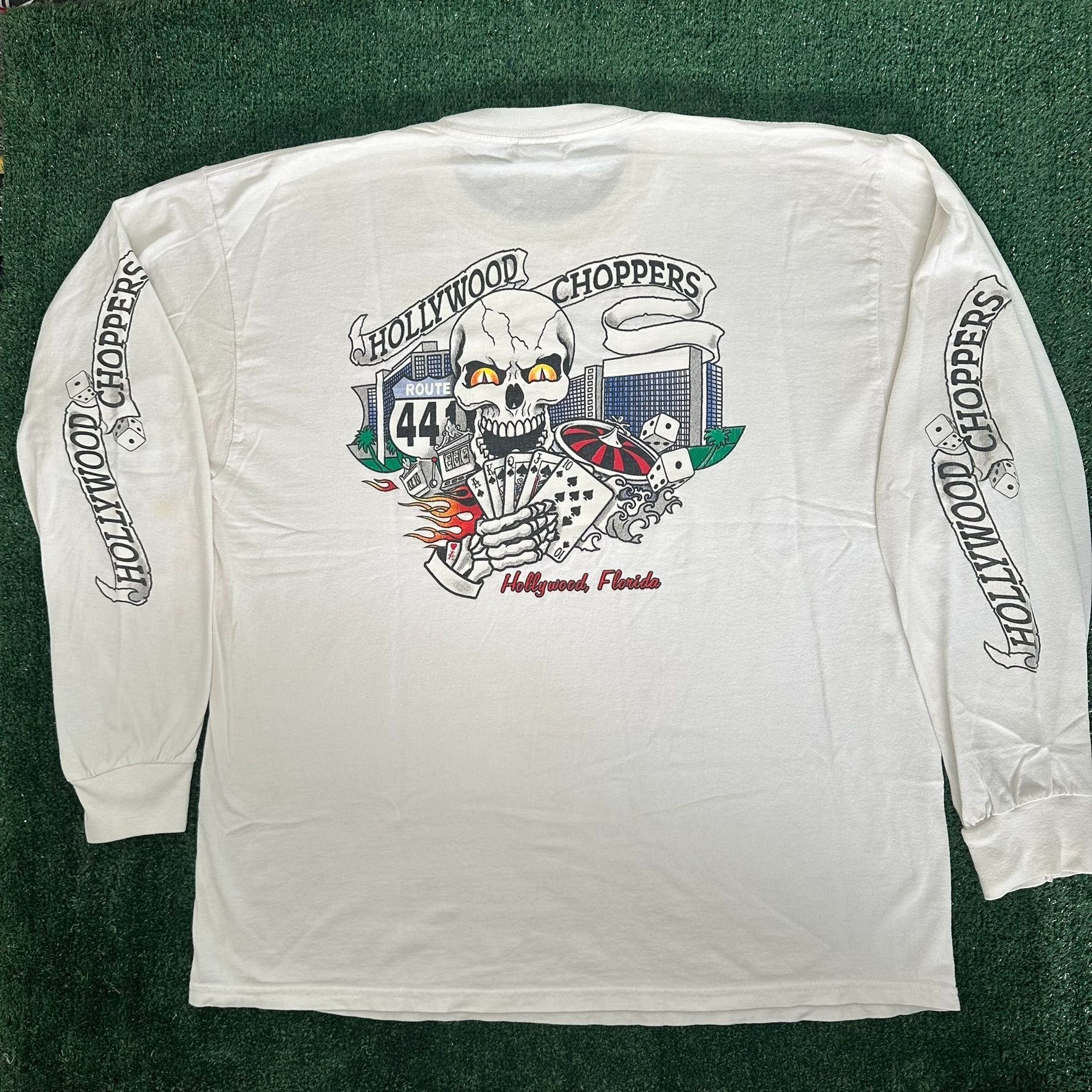 Gildan Vintage Y2K Hollywood Choppers T-Shirt Gambling Skull Biker Size US XL / EU 56 / 4 - 1 Thumbnail