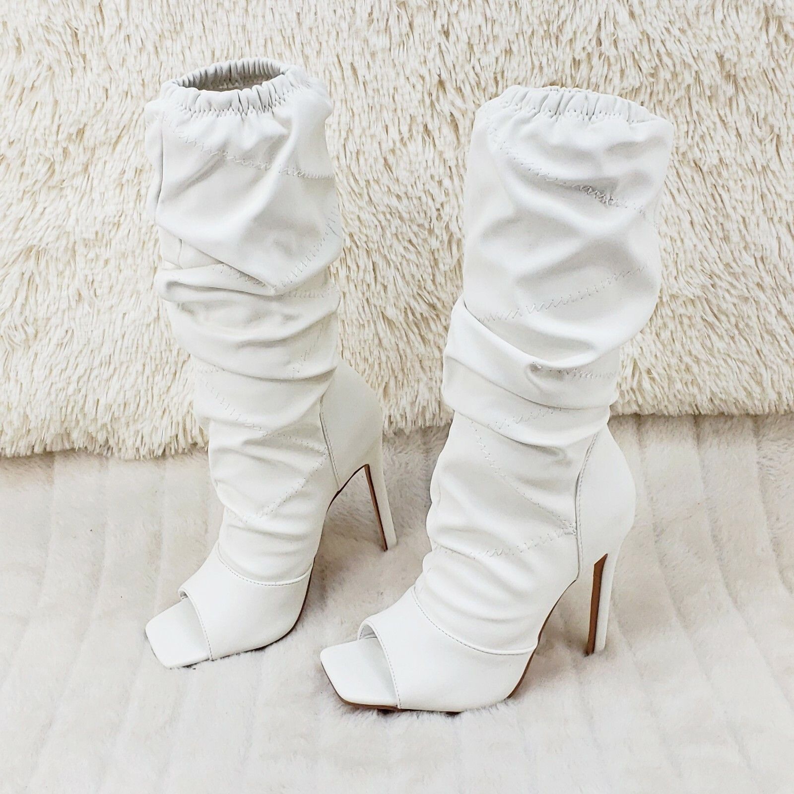 Victoria Bone White Square toe Mid Calf Adjustable Slouch Sc