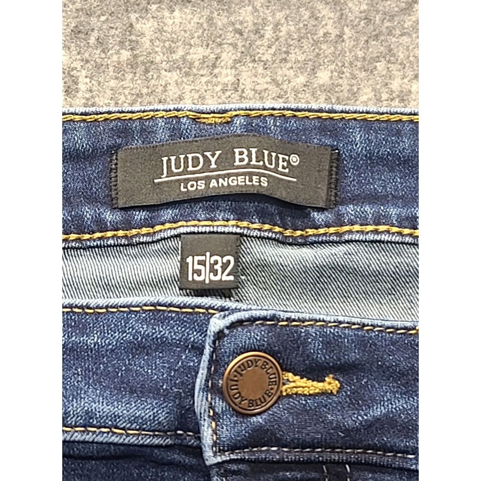 Vintage Judy Blue Jeans Womens 32x27 Distressed High Rise Slim Ankle Stretch Denim Cotton Spandex Button Zip Pocket Blue Jeans Size 24" / US 00 / IT 34 - 2 Thumbnail