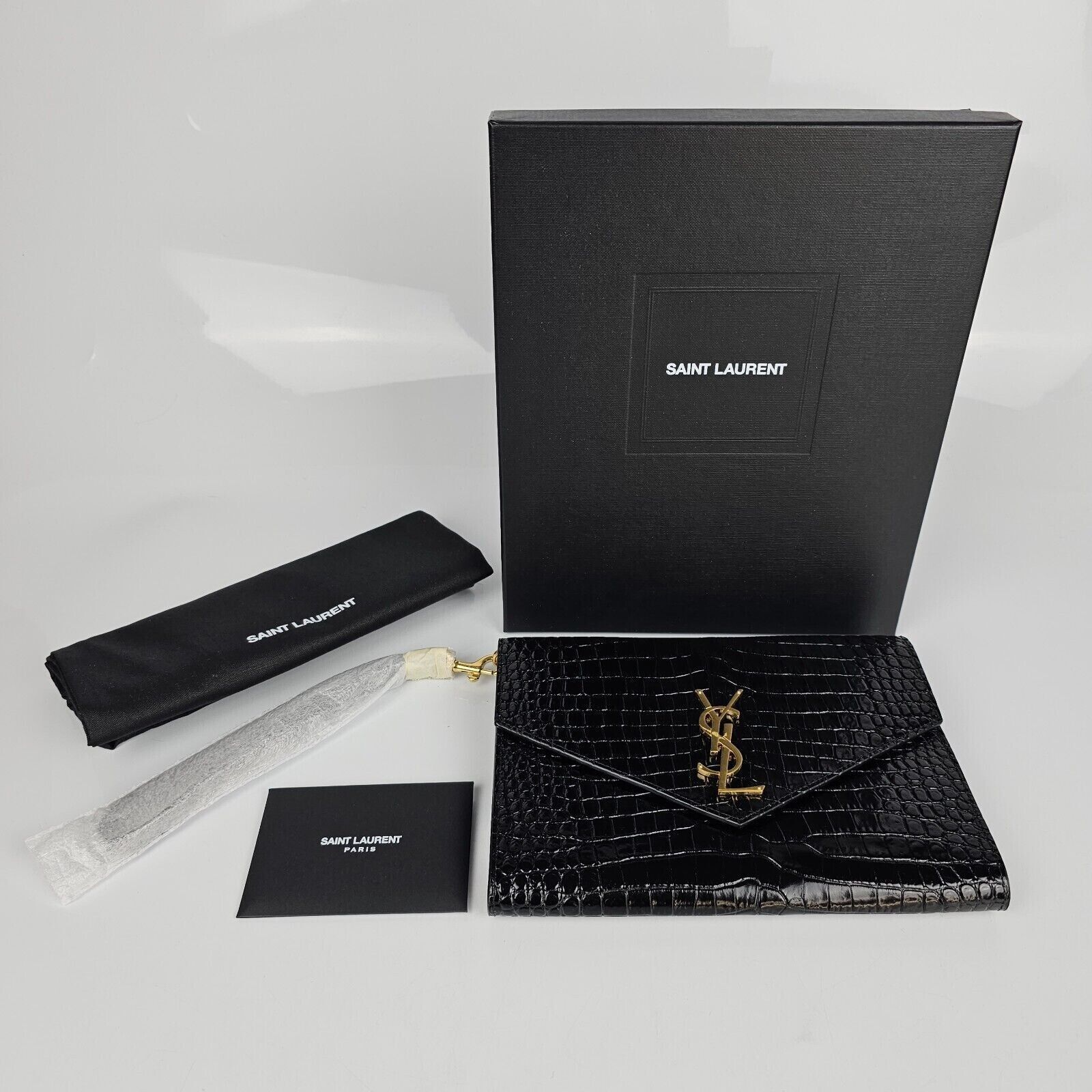 Saint Laurent Paris SAINT LAURENT Cassandre Black Embossed Leather Pouch Size ONE SIZE - 2 Thumbnail