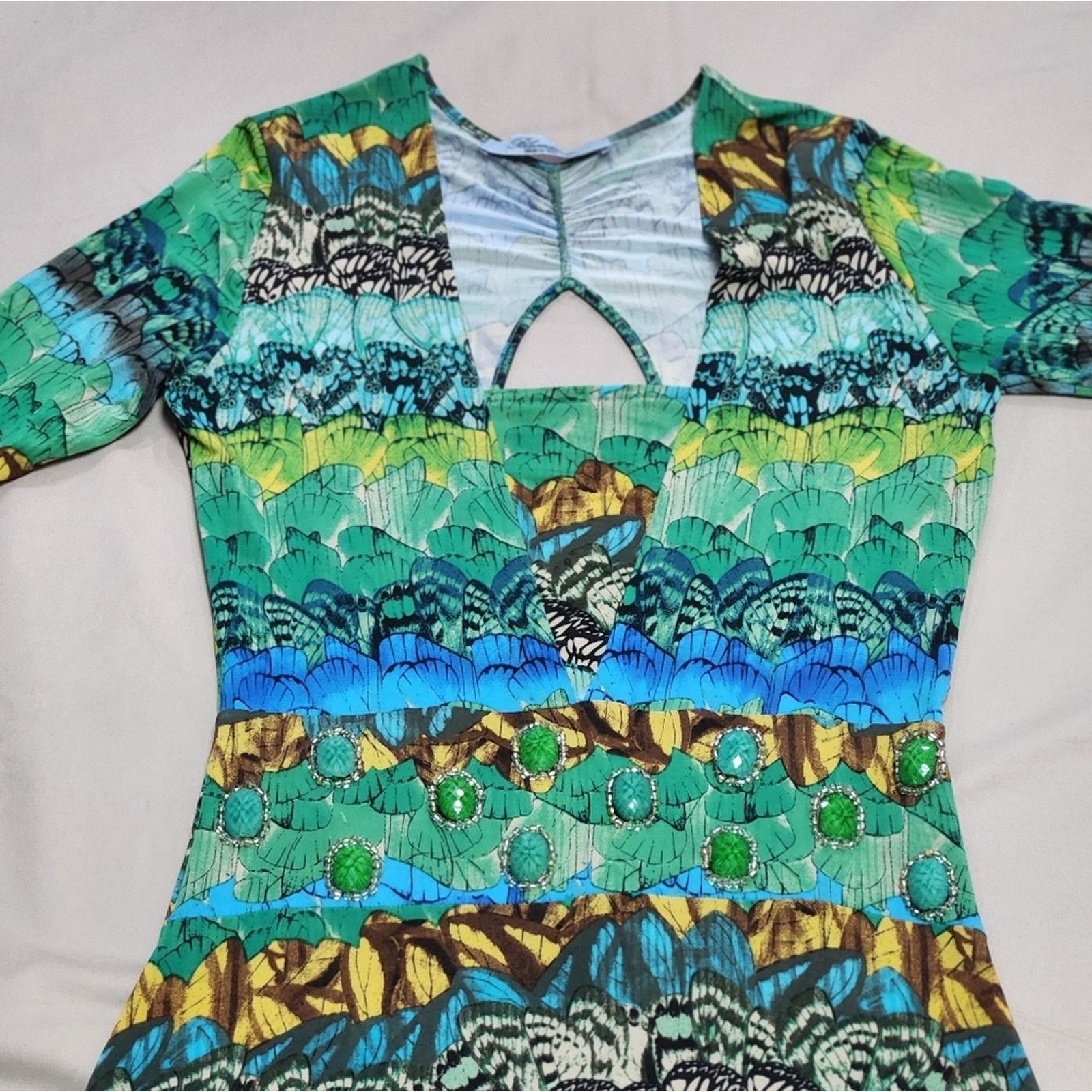 Blumarine Blumarine Green Patterned Maxi Dress Beads & B Swarovski Size L / US 10 / IT 46 - 3 Thumbnail