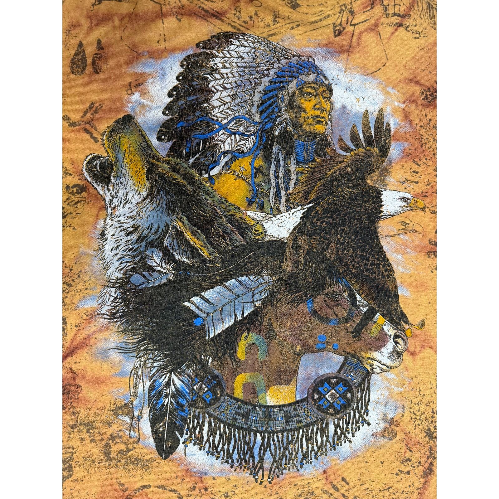 Gildan × Vintage Vintage Native American Indian Chief Eagle Wolf AOP T-Shirt Size US M / EU 48-50 / 2 - 3 Thumbnail