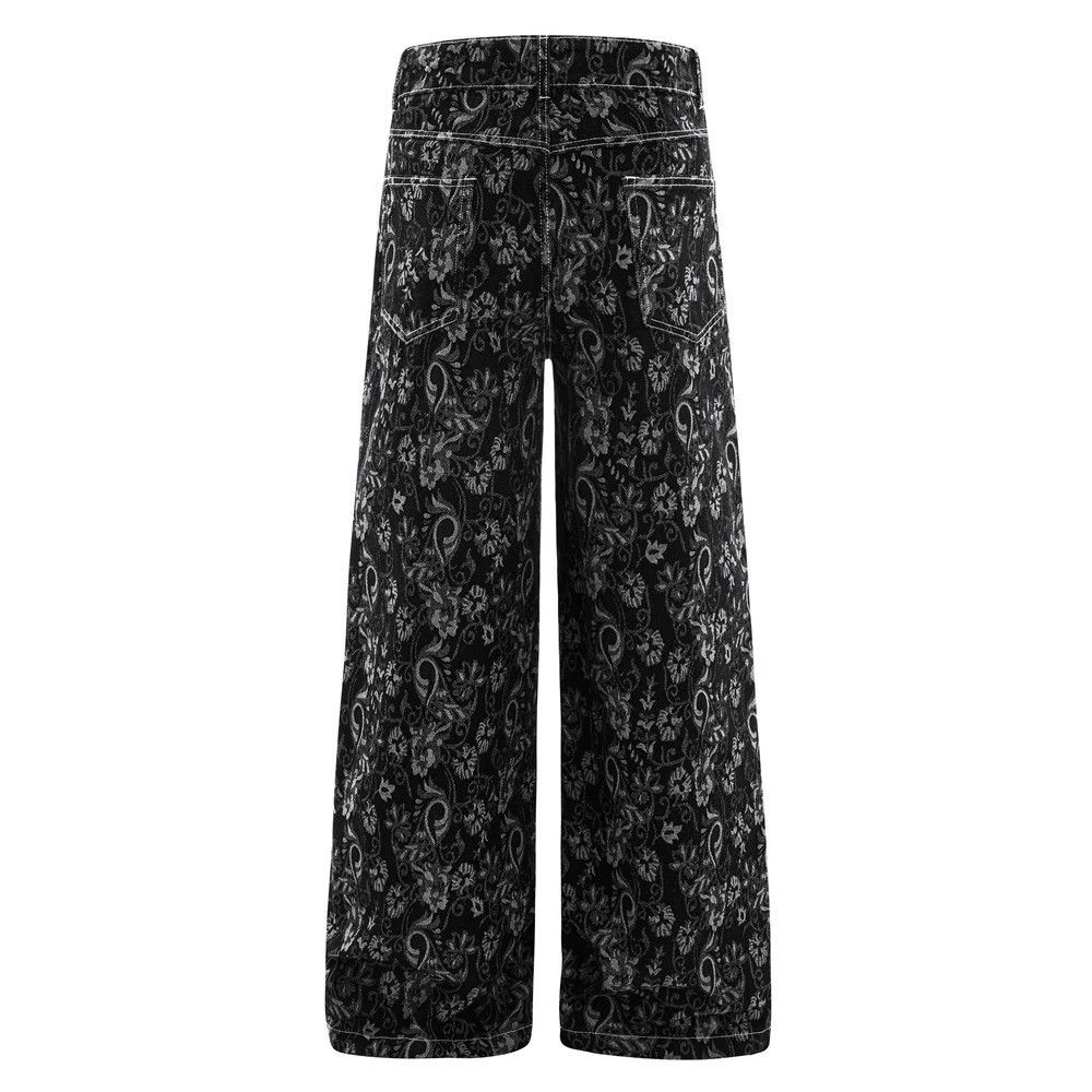 Jean Men's street trendy cashew flower full print jacquard jeans Size US 32 / EU 48 - 2 Thumbnail