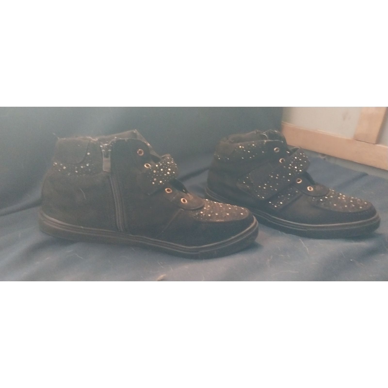 Nothin'Special Women's Size 9 Rhinestone High Top- Side Zip Hook Loop Strap Size US 9 / IT 39 - 4 Thumbnail