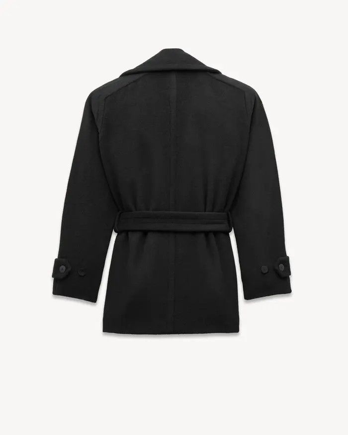 Saint Laurent Paris oc11z1225 811014 Short Coat in Brushed Wool in Black Size US L / EU 52-54 / 3 - 2 Thumbnail