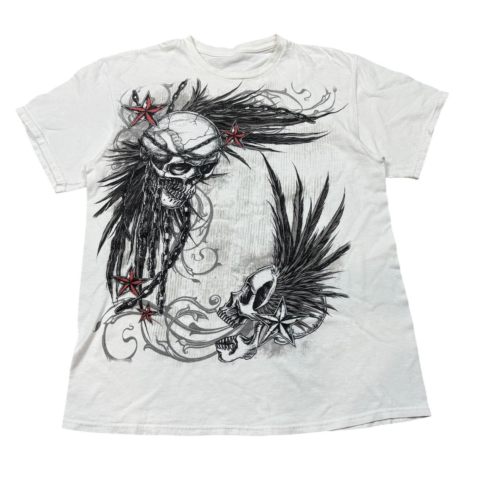 Other Y2K Grunge Skull Chain Feathers Short Sleeve Shirt Large Size US L / EU 52-54 / 3 - 1 Thumbnail