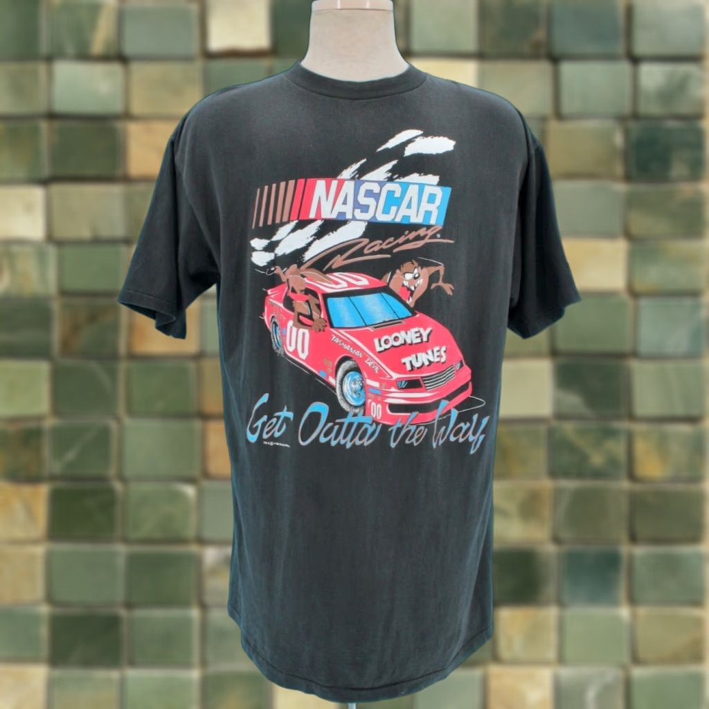 Vintage VTG Men's 90s Taz Looney Tunes Nascar TShirt XL Black T-shirt 1990s Size US XL / EU 56 / 4 - 1 Thumbnail