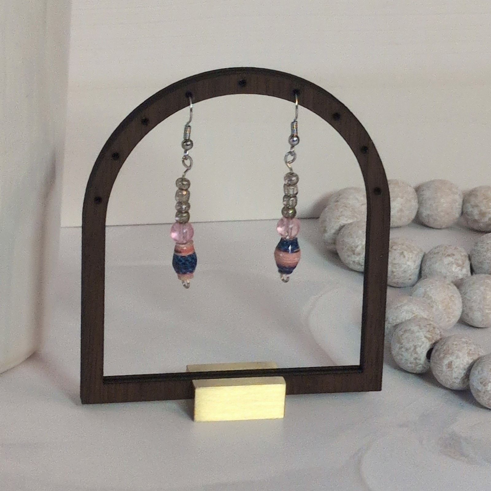 Vintage Charming VTG 80s Pink & Blue Beaded Dangle Pierced Earrings Size ONE SIZE - 1 Thumbnail