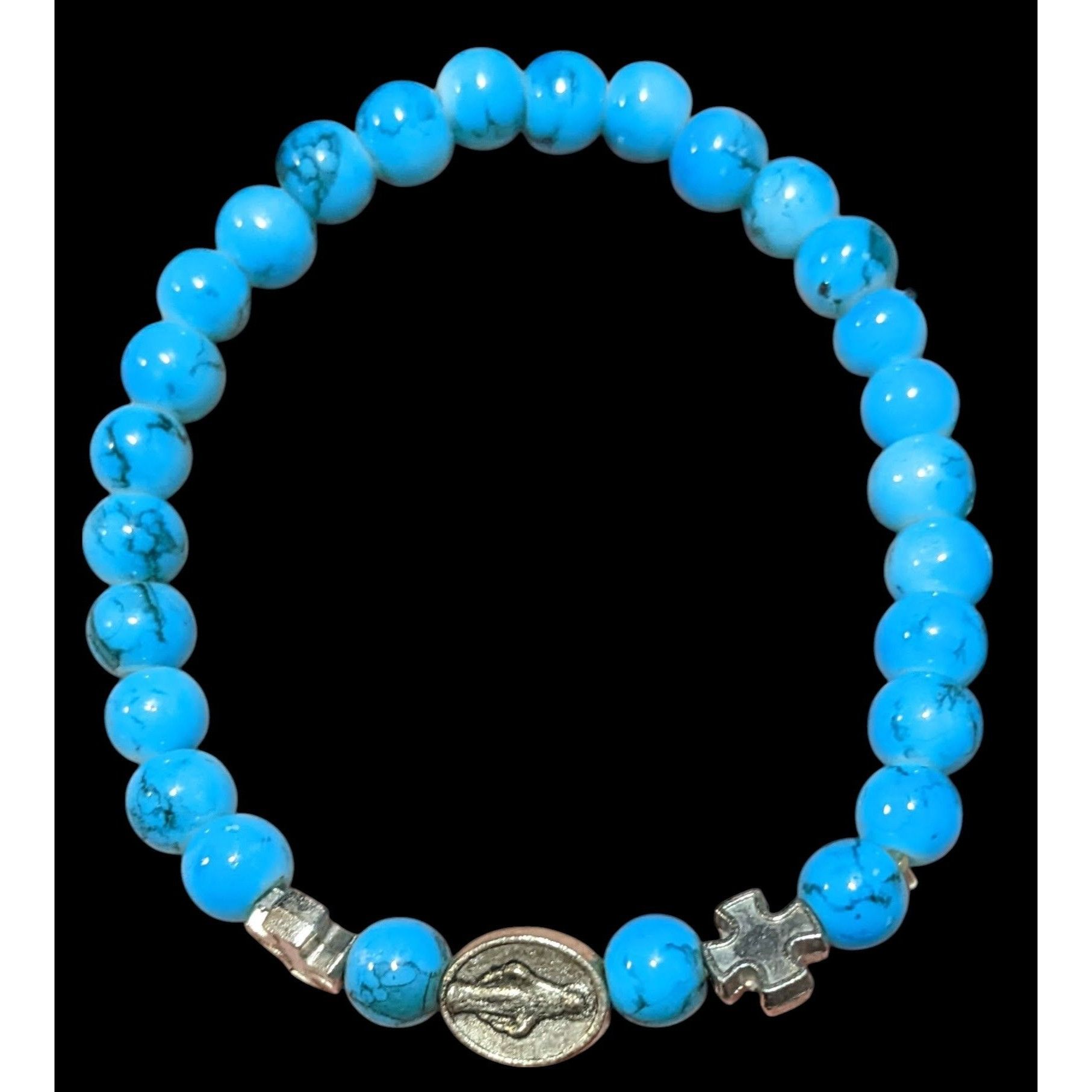 Other Blue And Silver Tone Religious Stretch Bracelet Size ONE SIZE - 1 Thumbnail