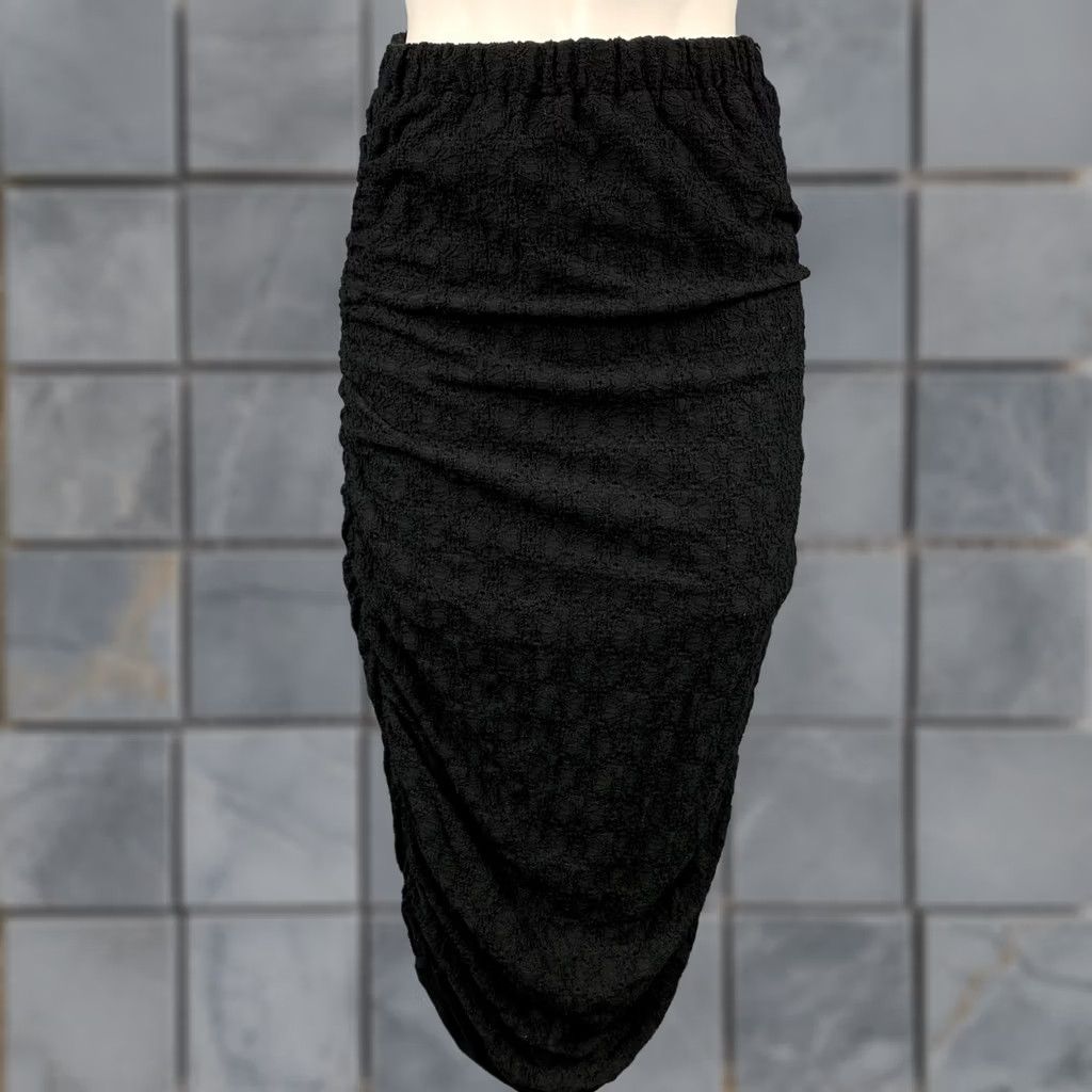 Comme des Garcons Girl COMME des GARCONS TRICOT Skirt S Black Eyelet Cotton Blend Ruched Midi Women Japan Size 28" / US 6 / IT 42 - 1 Thumbnail