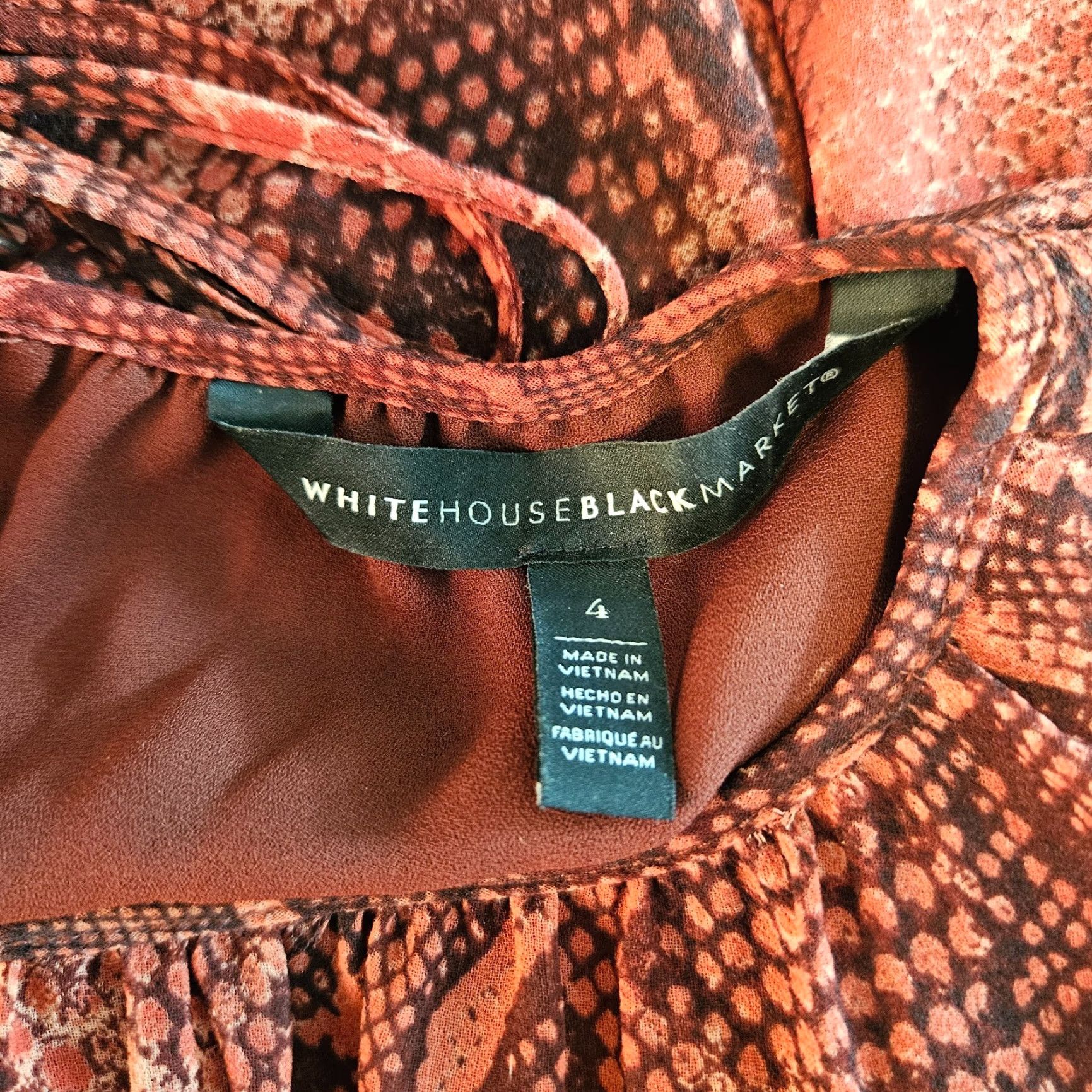 White House Black Market White House Black Market Blouse Womens Top 4 Red Snakeskin Print Long Sleeve Size S / US 4 / IT 40 - 5 Thumbnail