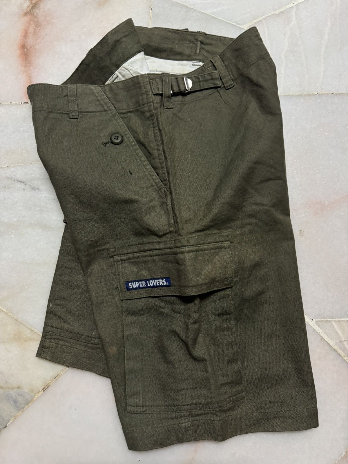 Seditionaries 💥PUNK SHORT PANTS💥 SUPERLOVERS ROCK OLIVE GREEN SHORT CARGO Size US 31 - 7 Thumbnail