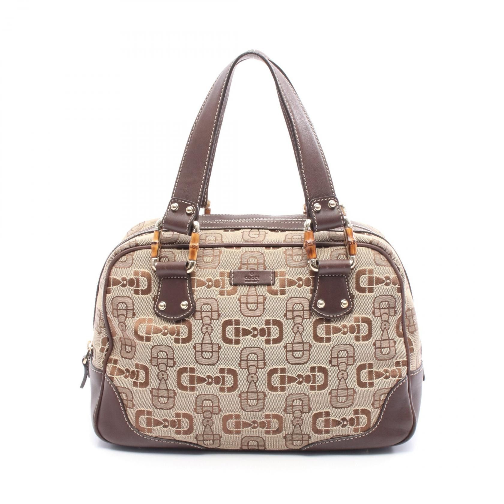 Gucci Gucci Gucci Bamboo Horsebit Canvas Leather Handbag Leather Handbag 248271 DUTY FREE for USA Size ONE SIZE - 1 Thumbnail