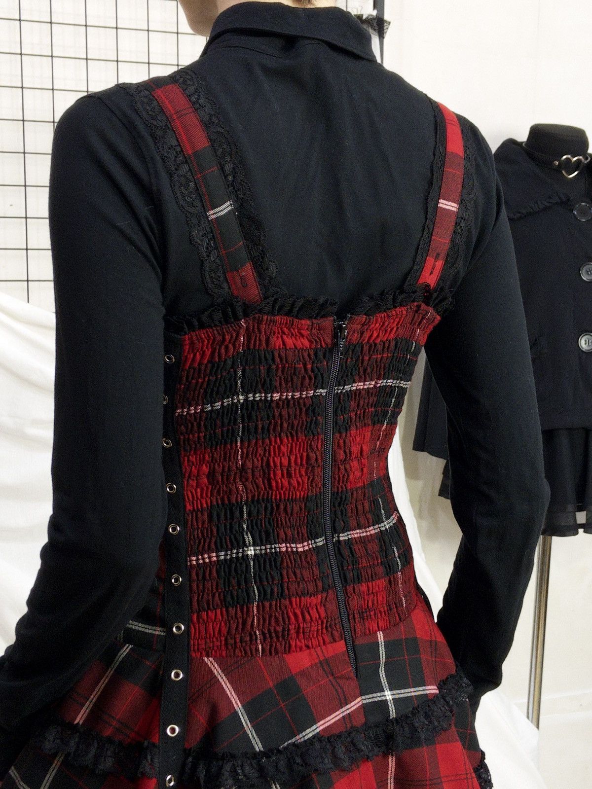 Vintage Hell Bunny tartan corset mini dress with lace alt goth punk Size XL / US 12-14 / IT 48-50 - 14 Thumbnail