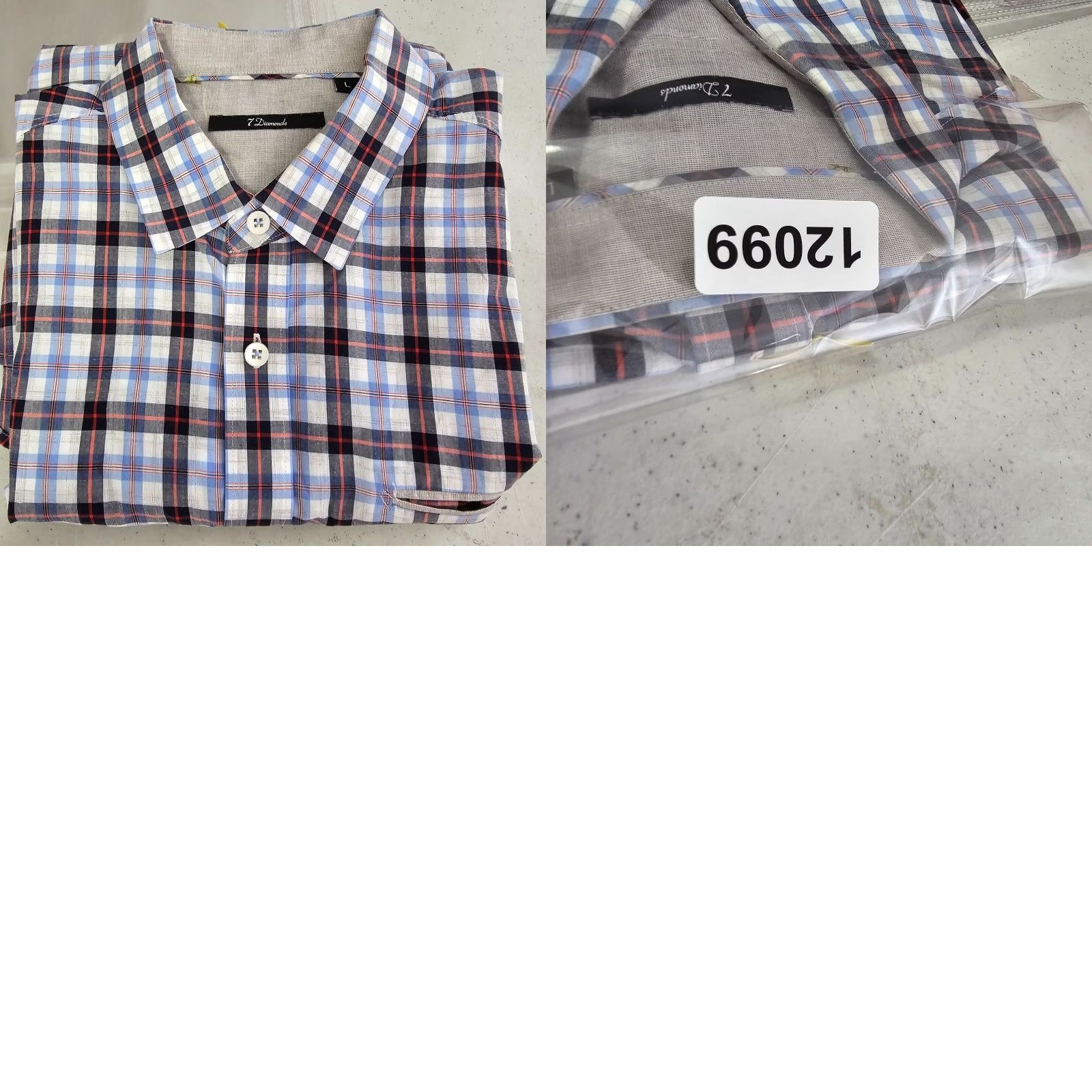 Vintage 7 Diamonds Shirt Mens Large Blue White Check Woven Button Up Long Sleeve Cotton Size US L / EU 52-54 / 3 - 8 Thumbnail