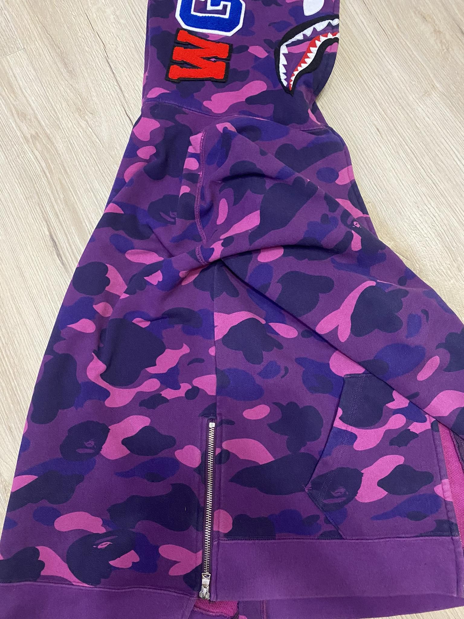 Image of Bape Color Camo Shark Full Zip Hoodie in Purple, Women's (Size Small)