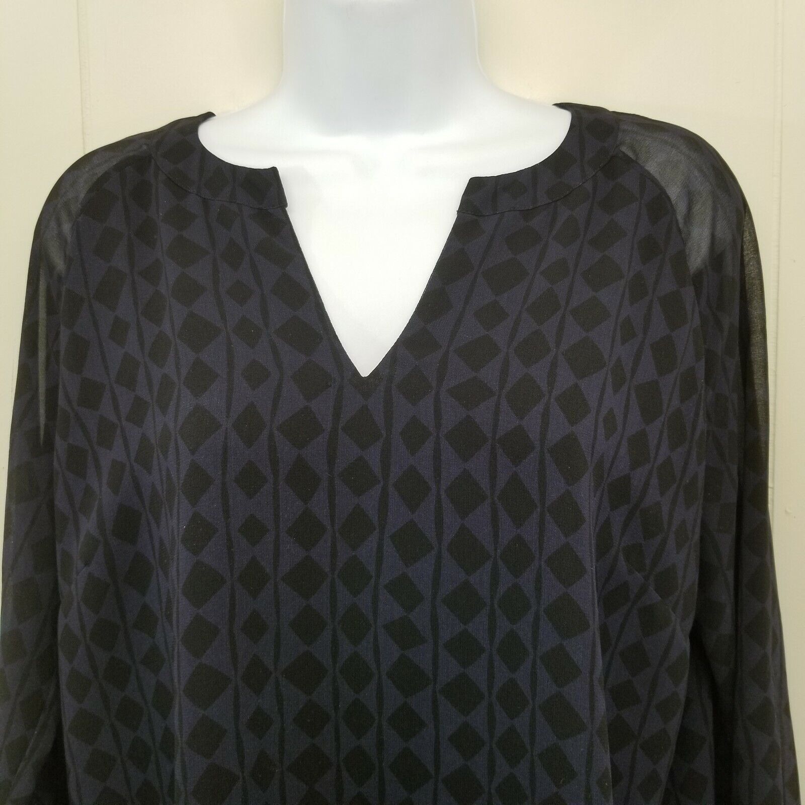 Vintage Cabi S Dress Blue Black Diamond Geometric Harlequin Lined Sh Size S / US 4 / IT 40 - 3 Thumbnail