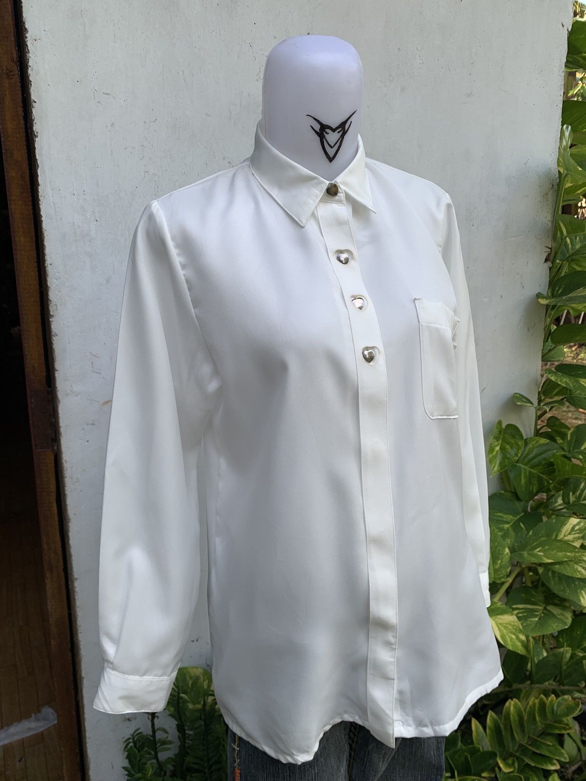 Japanese Brand 2000s Jino House Japan White Love Button up Office Shirt Size M / US 6-8 / IT 42-44 - 2 Thumbnail