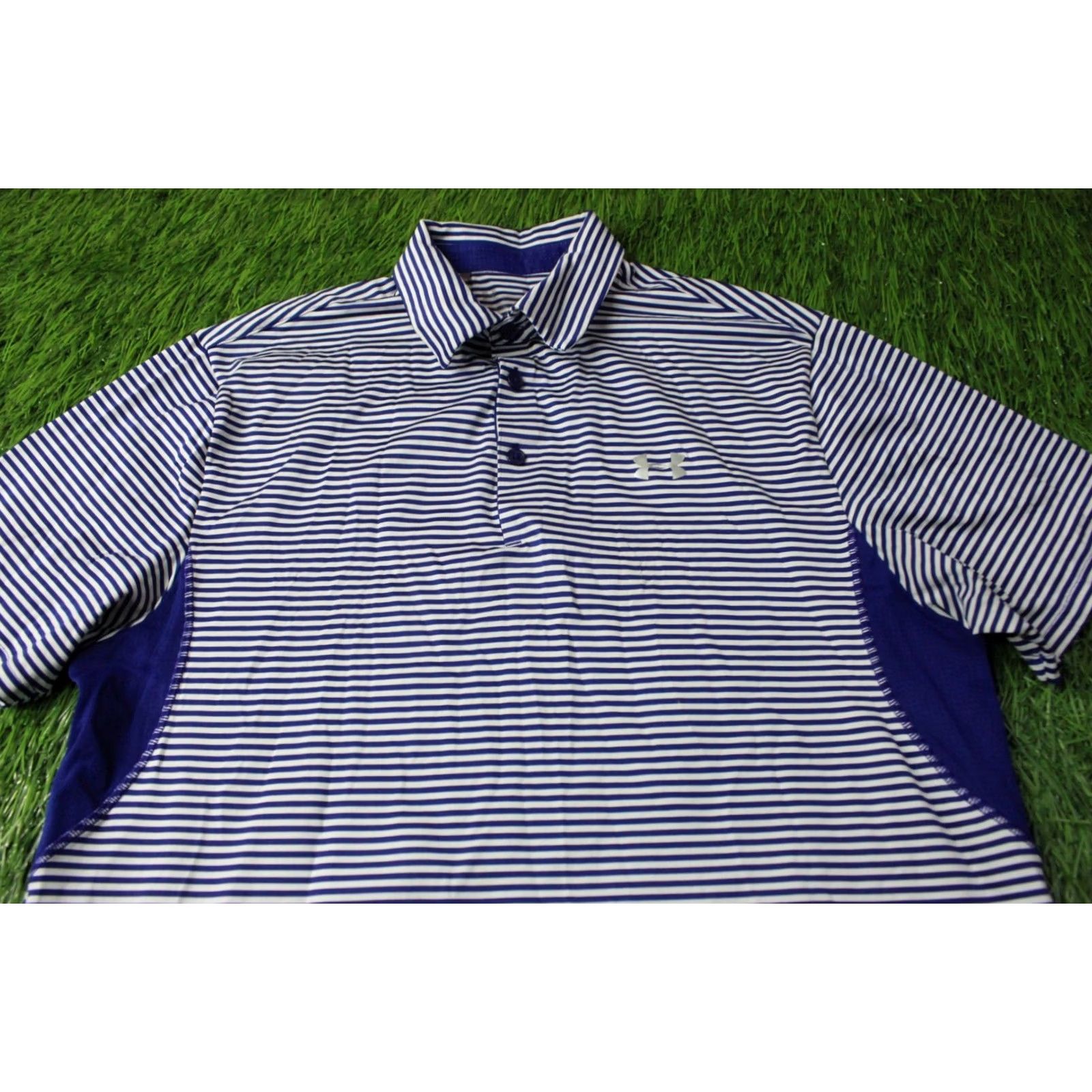 Under Armour UNDER ARMOUR HEATGEAR MEN POLO SHIRT JERSEY MEDIUM BLUE AND WHITE SOLID SHORT SLEEVE BAGGAGE? Size US M / EU 48-50 / 2 - 2 Thumbnail