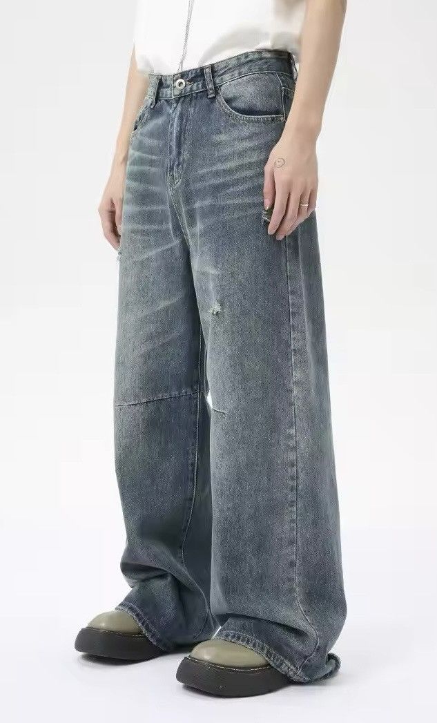 Jean × Vintage Distressed Washed Blue Straight Wide Leg Denim Size US 29 - 2 Thumbnail