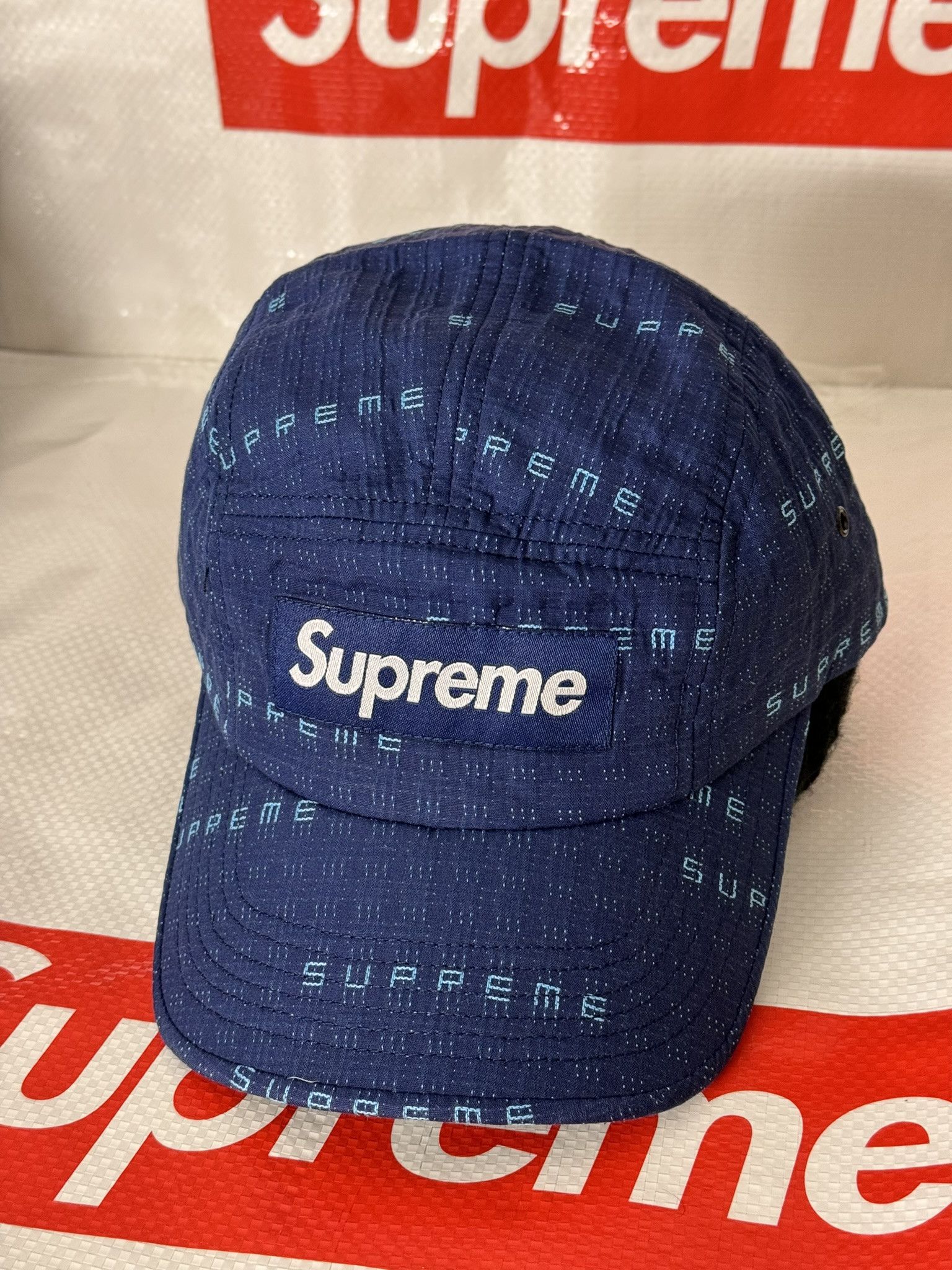 Supreme Supreme Stitch Jacquard Camp Cap Navy ss 22 | Grailed