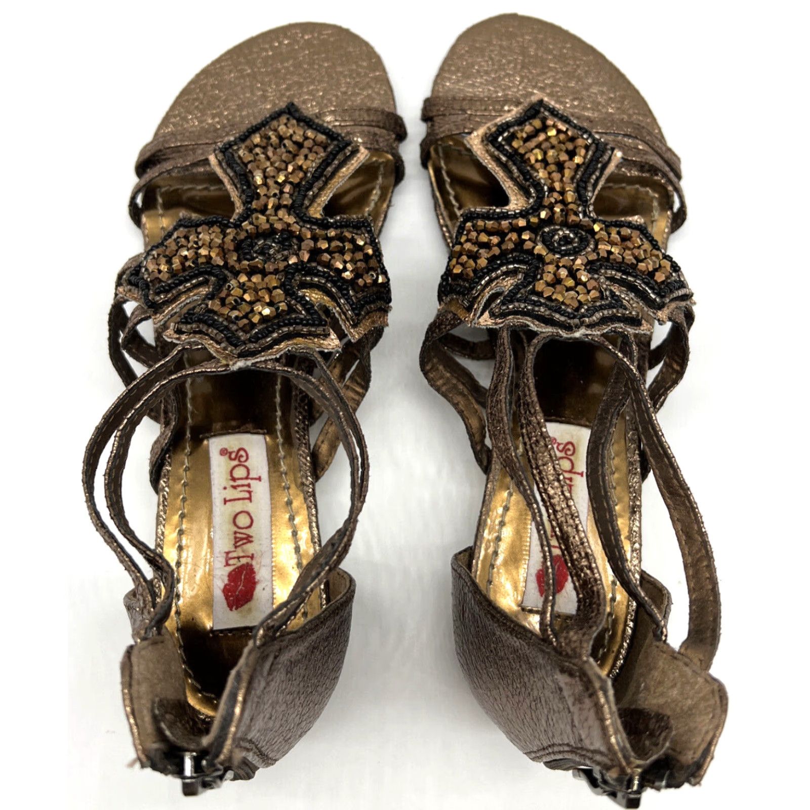Vintage Two Lips Womens Flat Sandals Open Toe Rhinestone Cross Bronze 7.5 Women Shoes Size US 8 / IT 38 - 5 Thumbnail