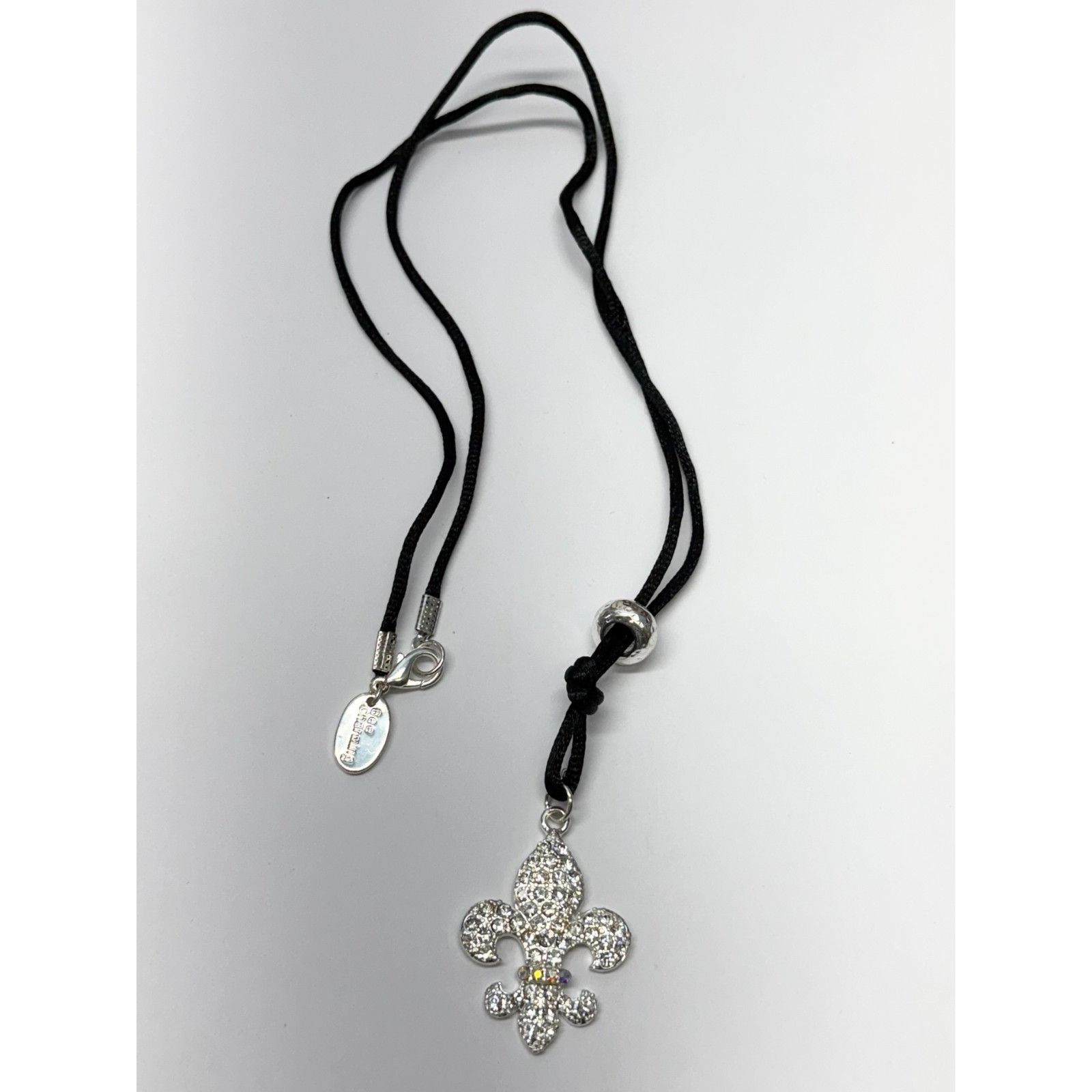 Vintage Fabric rhinestone fleur de lis rhinestone pendant necklace Size ONE SIZE - 1 Thumbnail