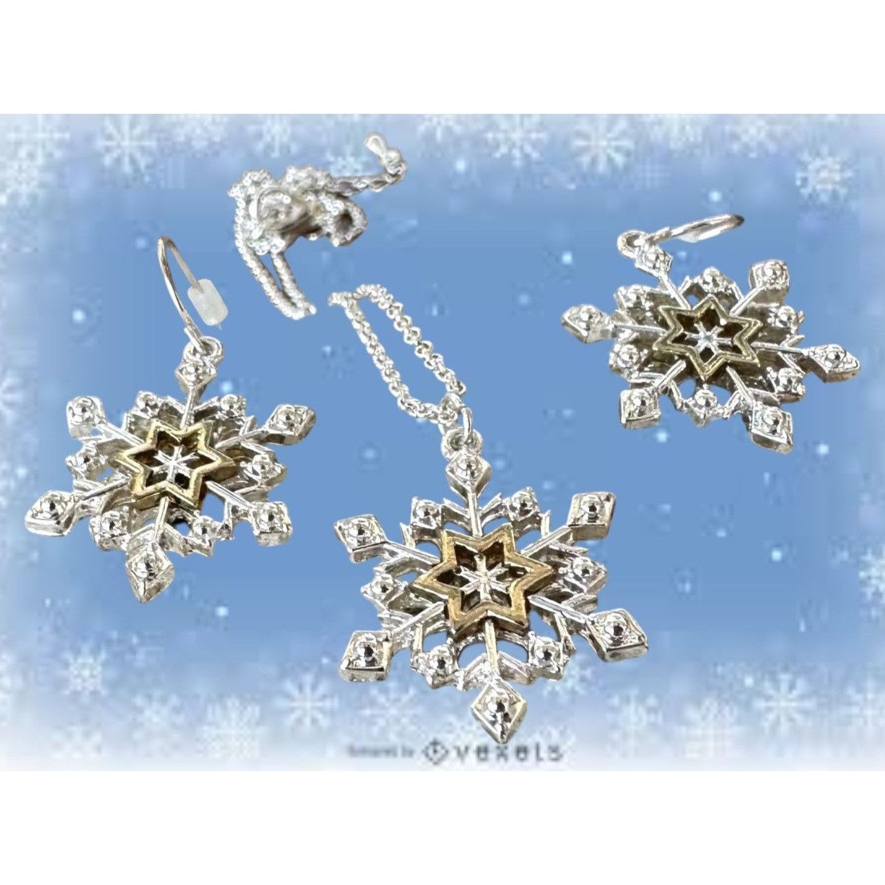 Handmade Snowflake Necklace Earrings Set 16" Chain New Reversible Size ONE SIZE - 2 Thumbnail