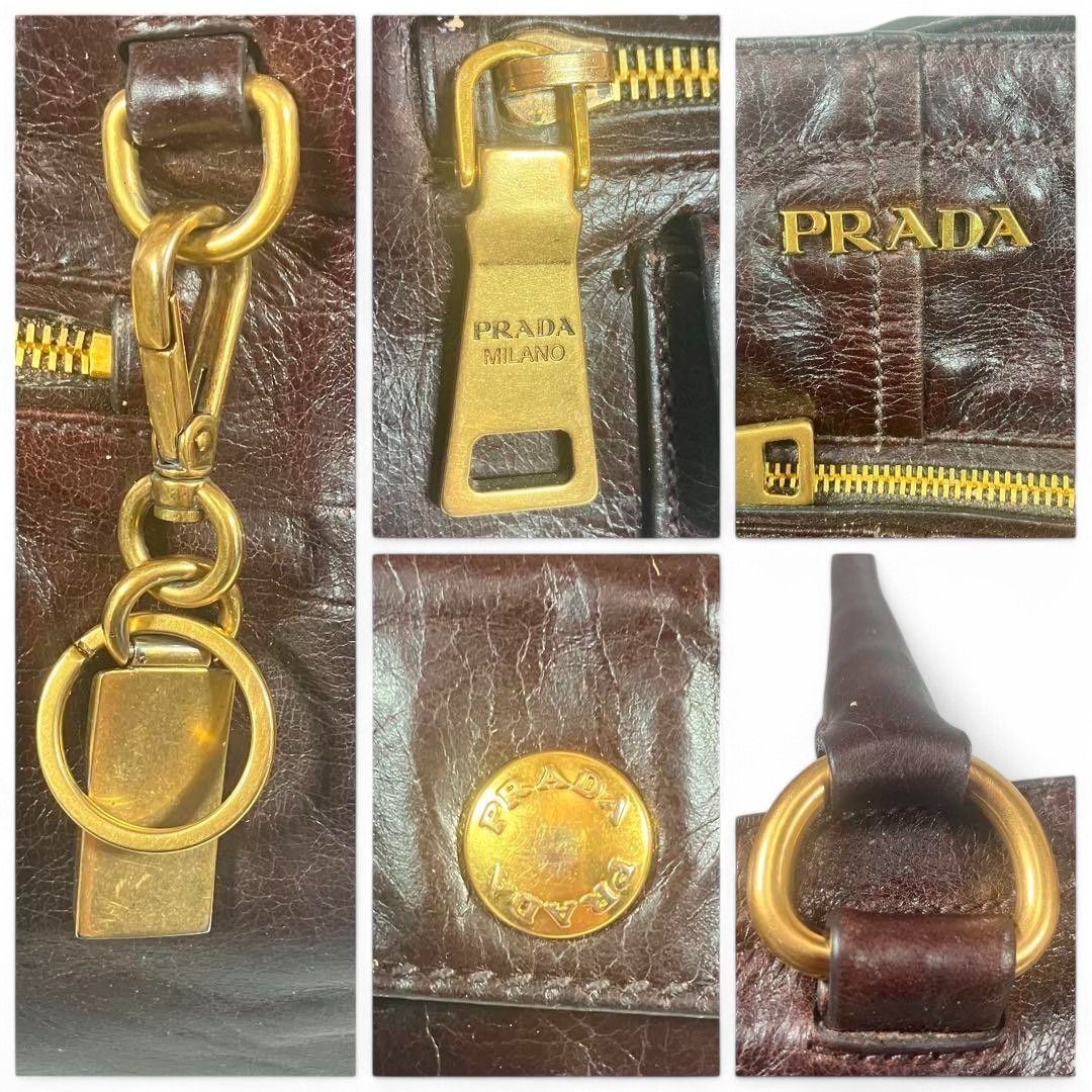 Prada Prada - Shiny Brown Black Leather Gold Hardware Shoulder Bag Size ONE SIZE - 10 Thumbnail